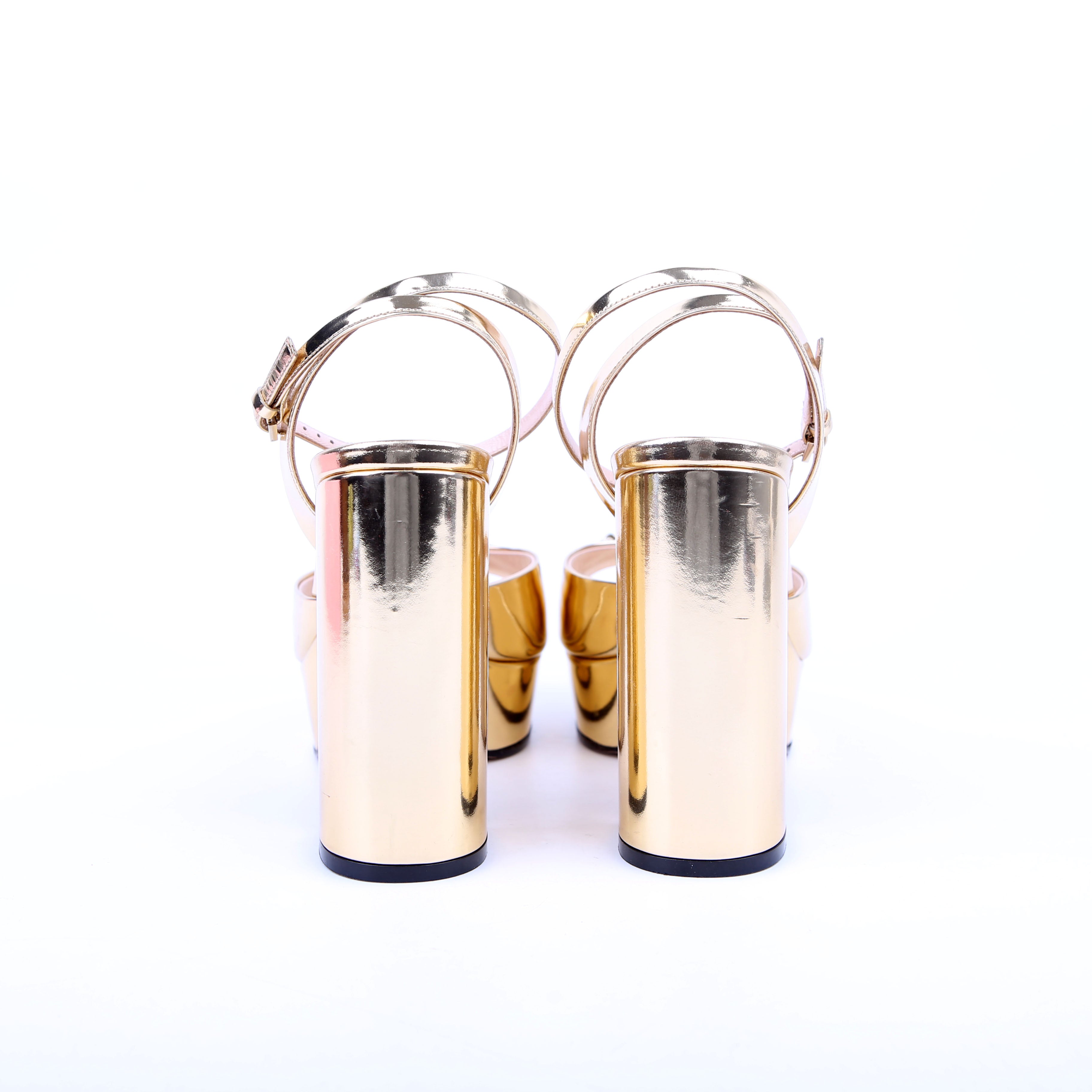 Horsebit Platform Sandals Patent Gold Size 38.5