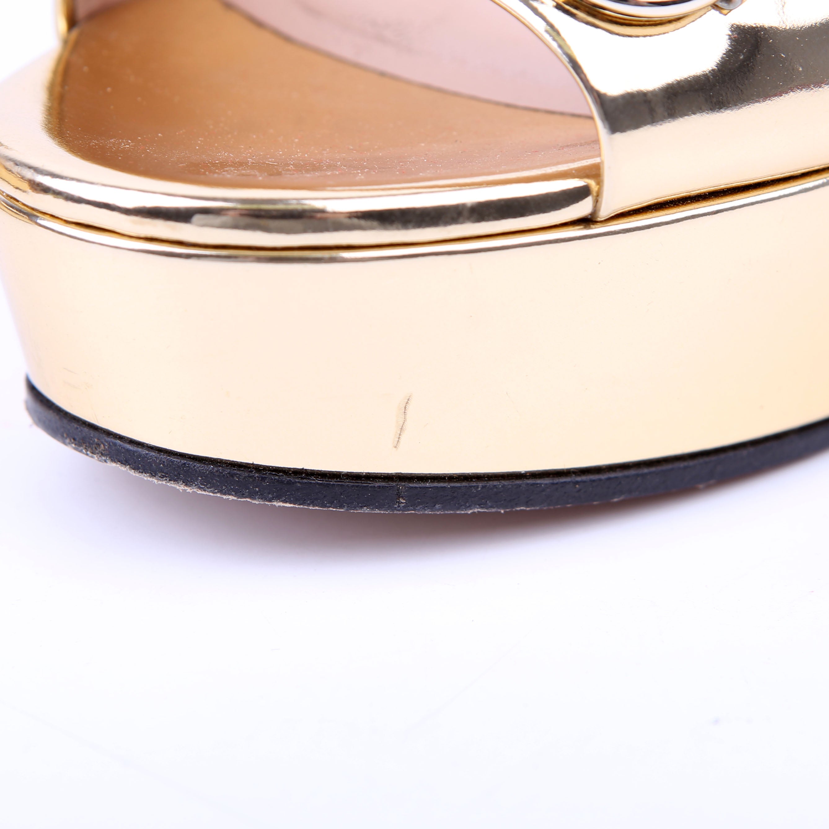 Horsebit Platform Sandals Patent Gold Size 38.5