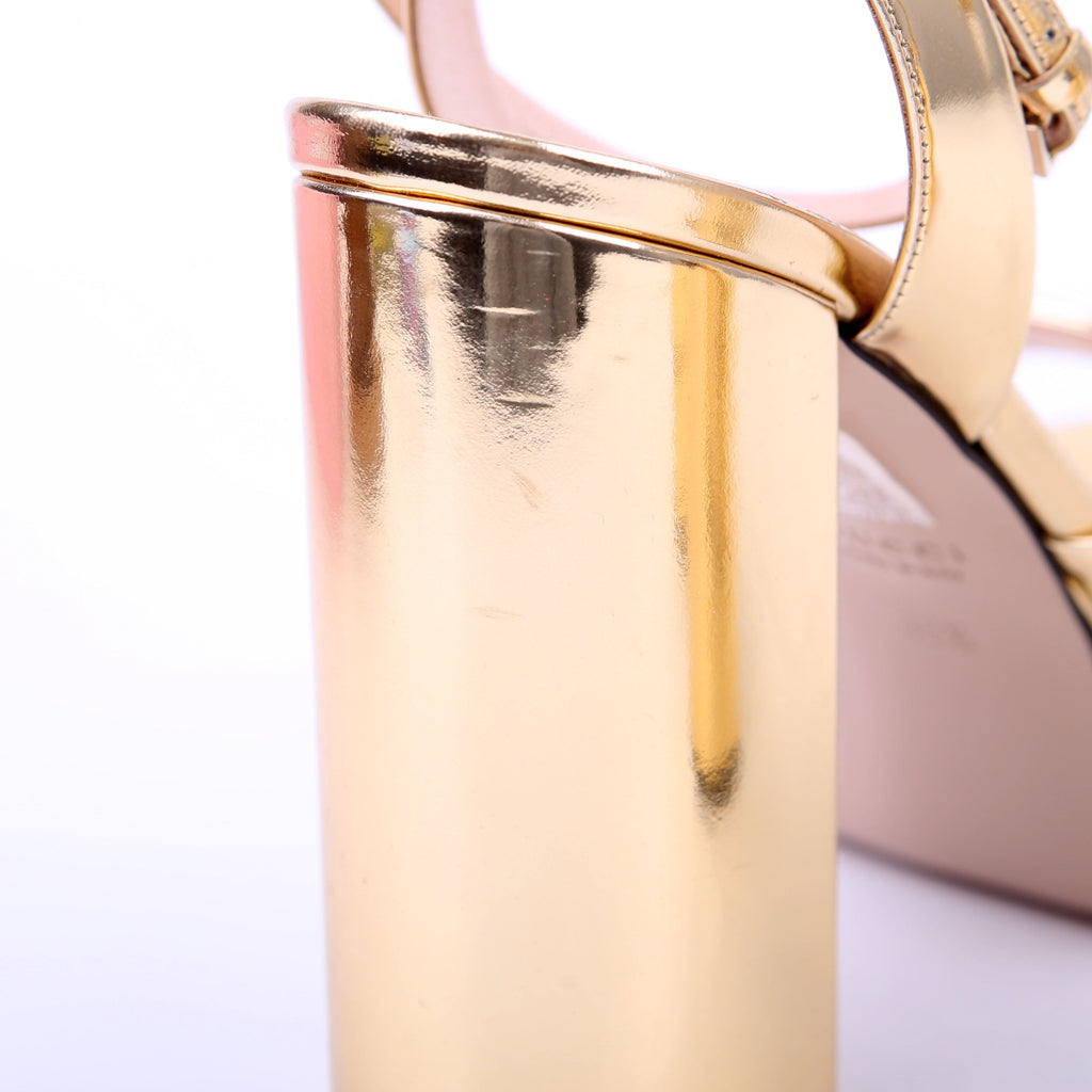Horsebit Platform Sandals Patent Gold Size 38.5