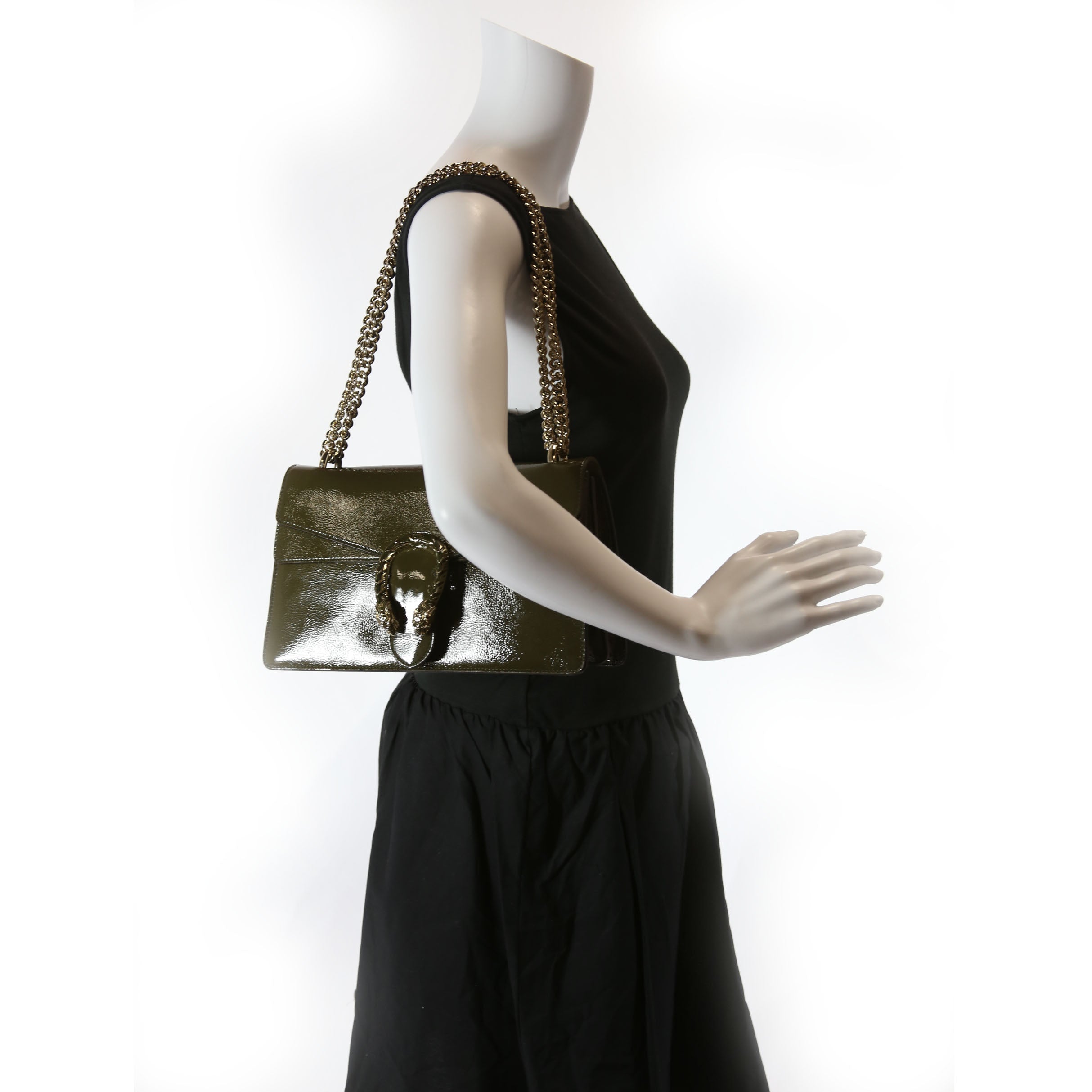 Gucci 795005 Dionysus Small Patent Leather Olive