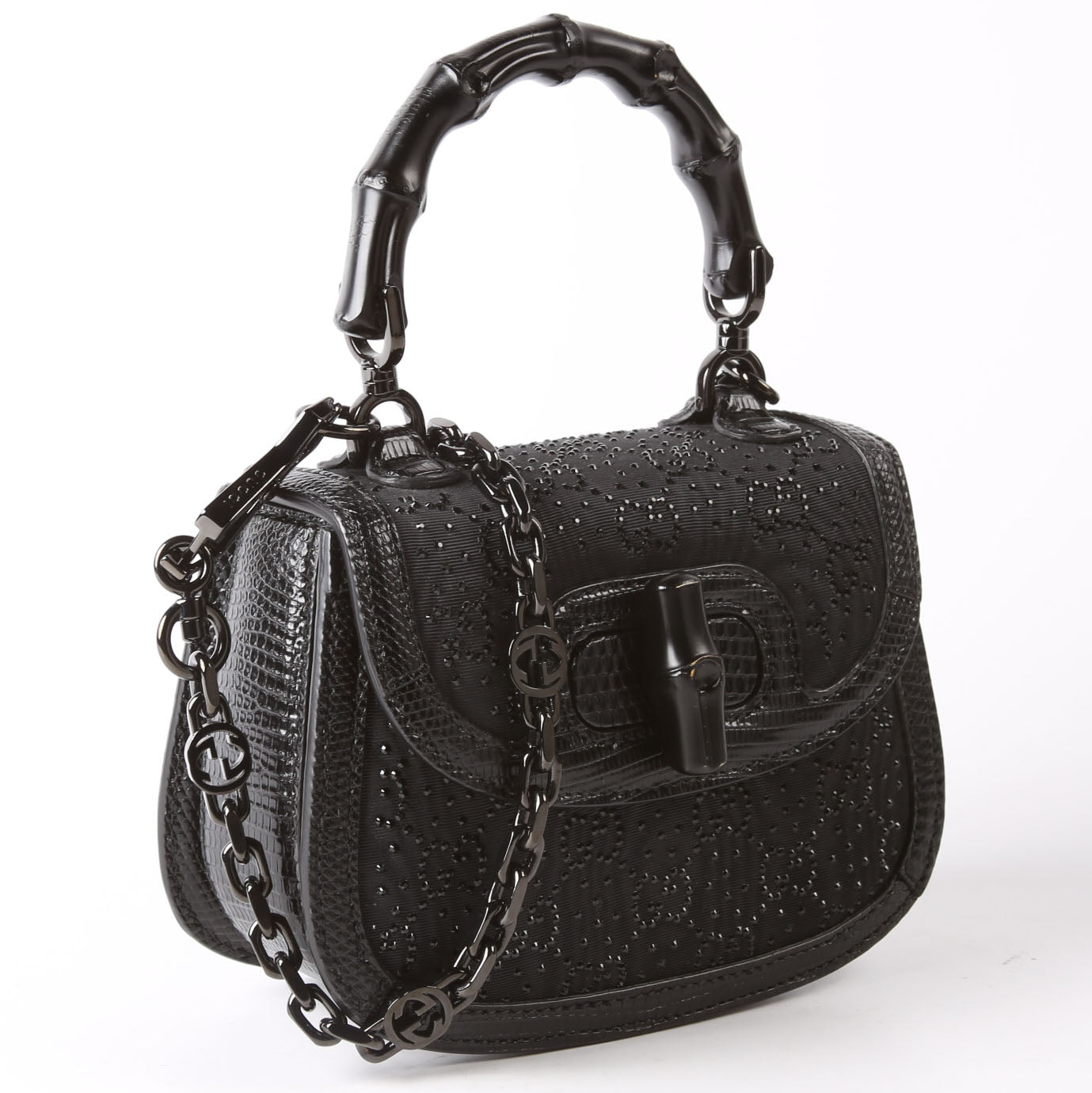 Gucci 735116 Bamboo 1947 Top Handle Mini Moire Black