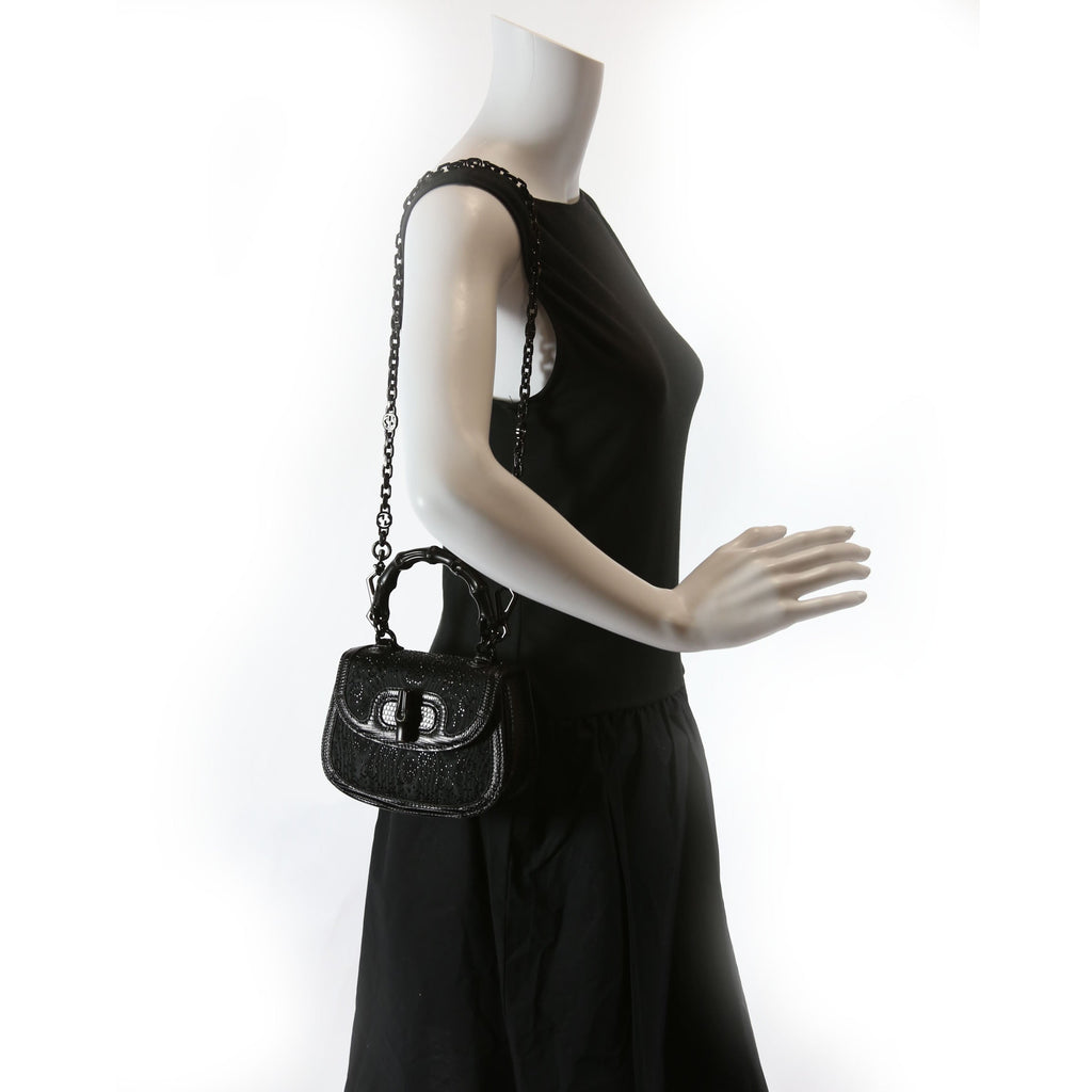 Gucci 735116 Bamboo 1947 Top Handle Mini Moire Black