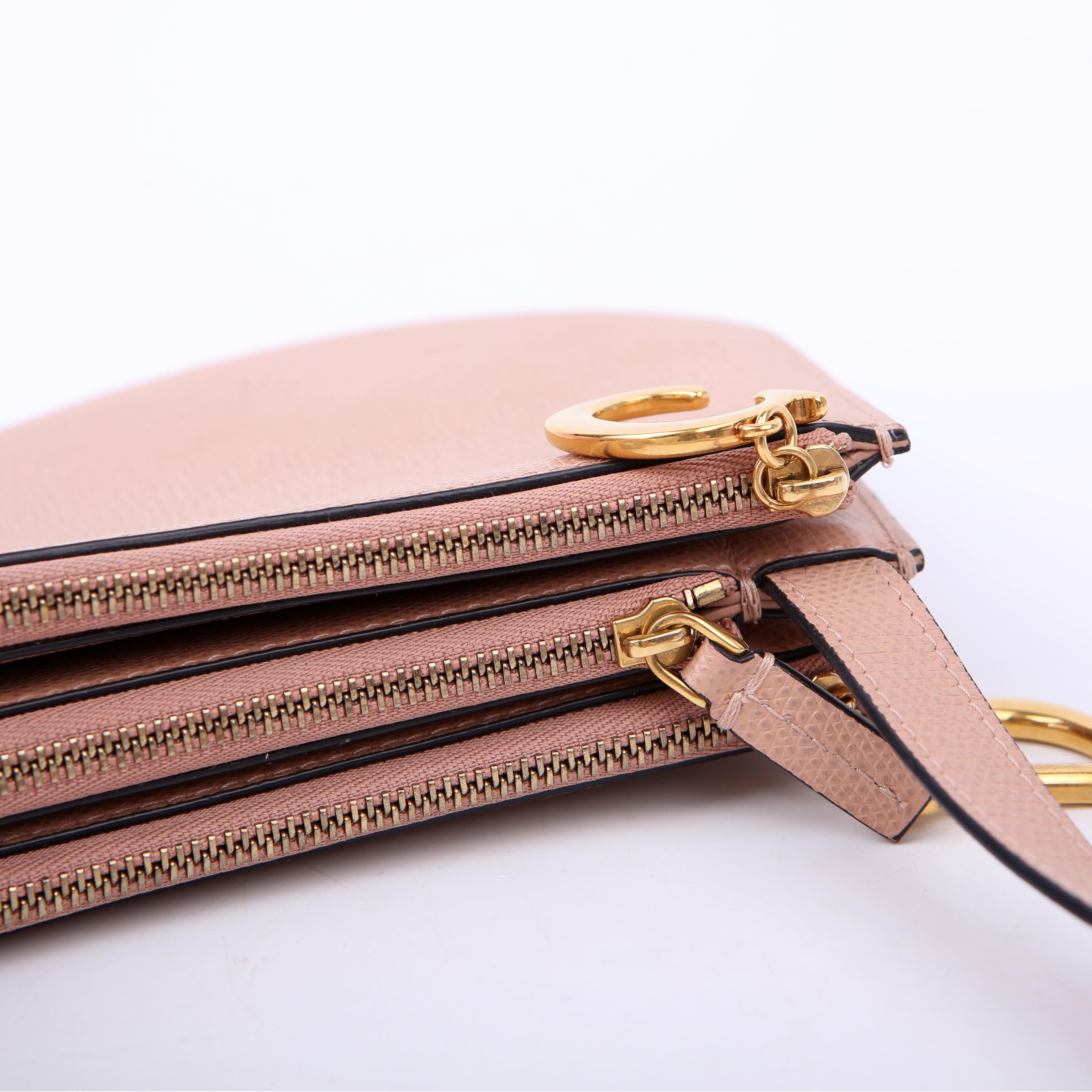 Dior Saddle Triple Zip Pouch Bag Nude