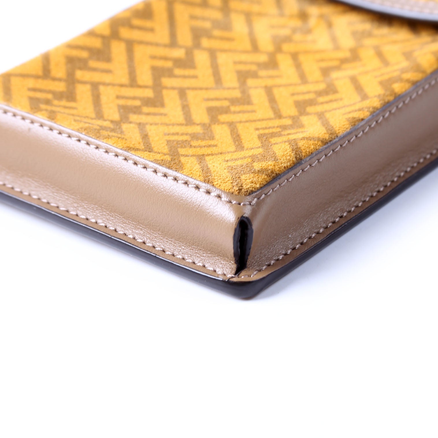 Fendi 7AS047 Suede FF Phone Pouch Yellow/Brown