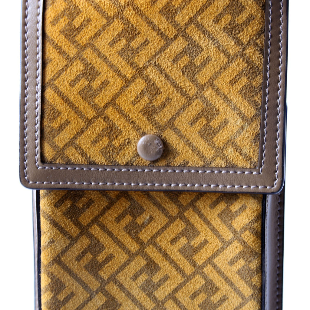 Fendi 7AS047 Suede FF Phone Pouch Yellow/Brown