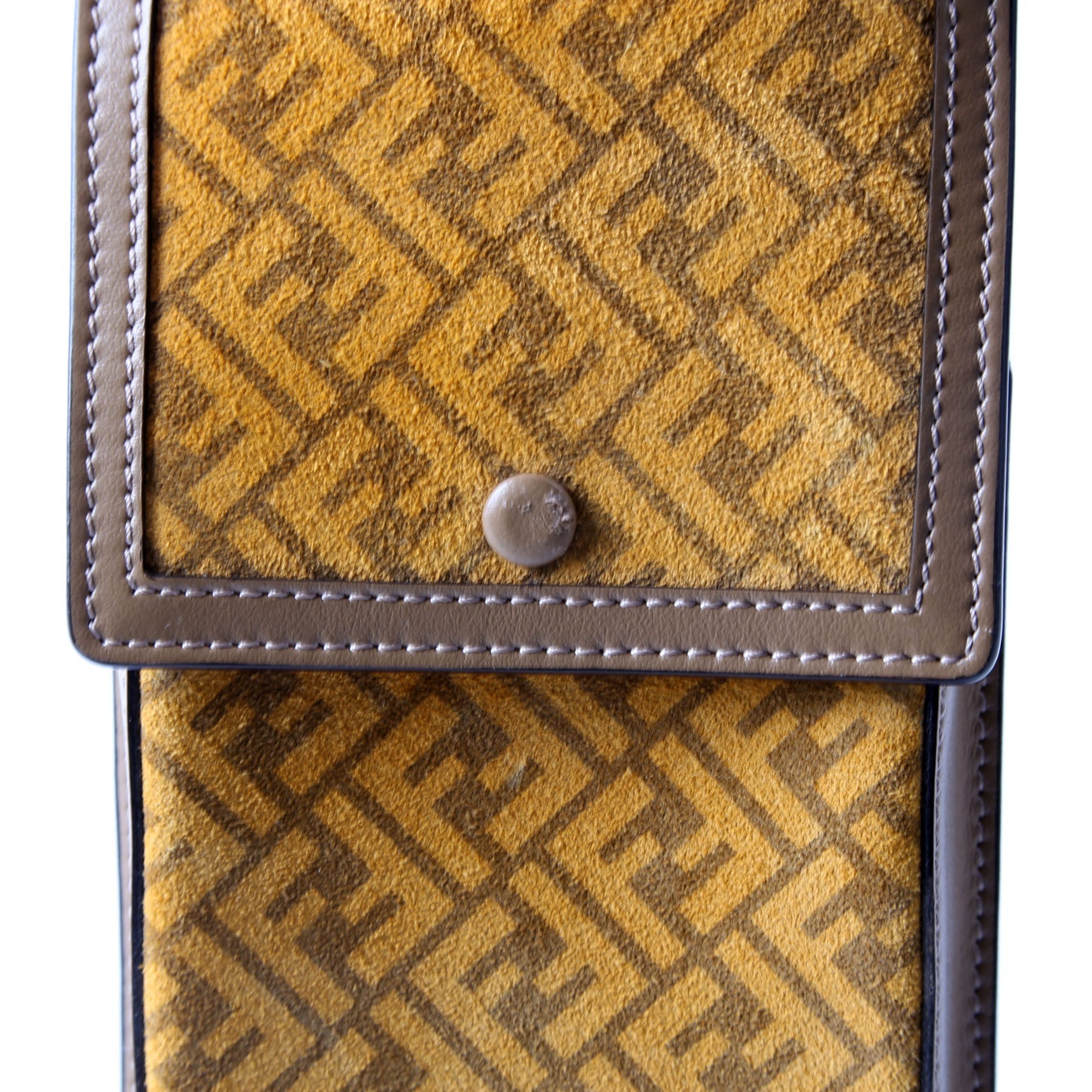 Fendi 7AS047 Suede FF Phone Pouch Yellow/Brown