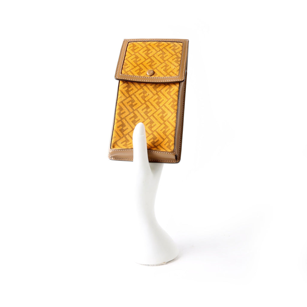 Fendi 7AS047 Suede FF Phone Pouch Yellow/Brown