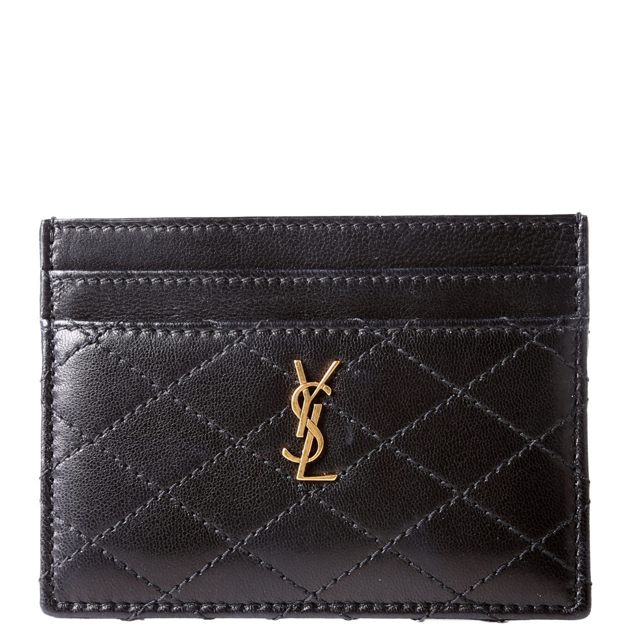 Gaby Card Case Quilted Lambskin 703219 Black/Gold