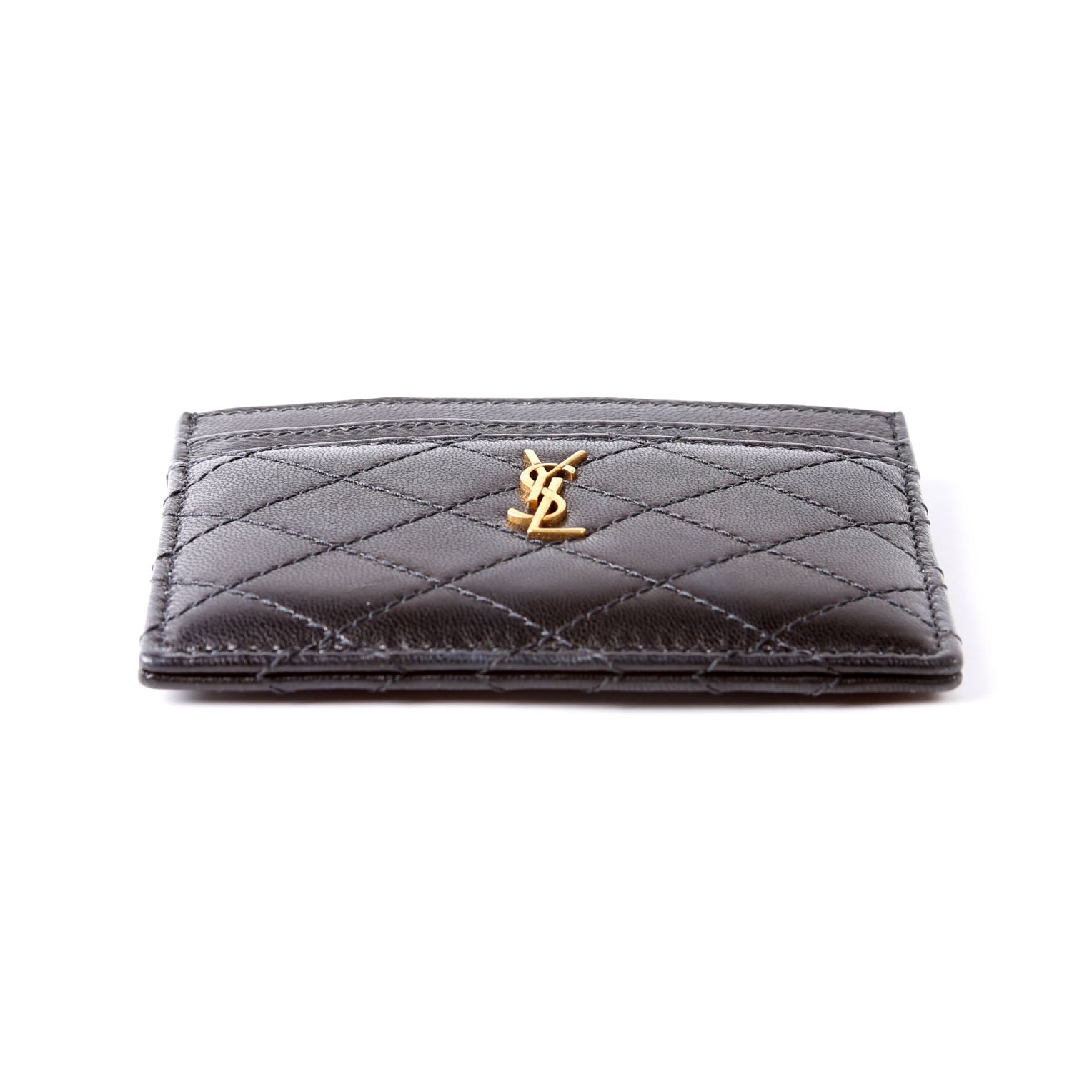 Gaby Card Case Quilted Lambskin 703219 Black/Gold