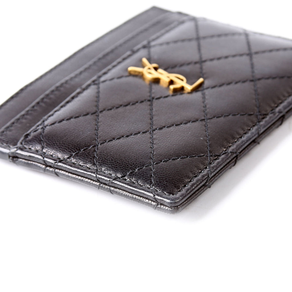 Gaby Card Case Quilted Lambskin 703219 Black/Gold