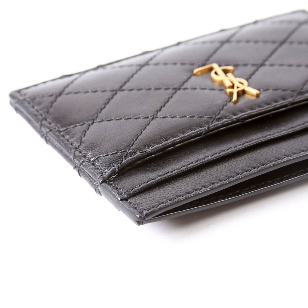 Gaby Card Case Quilted Lambskin 703219 Black/Gold