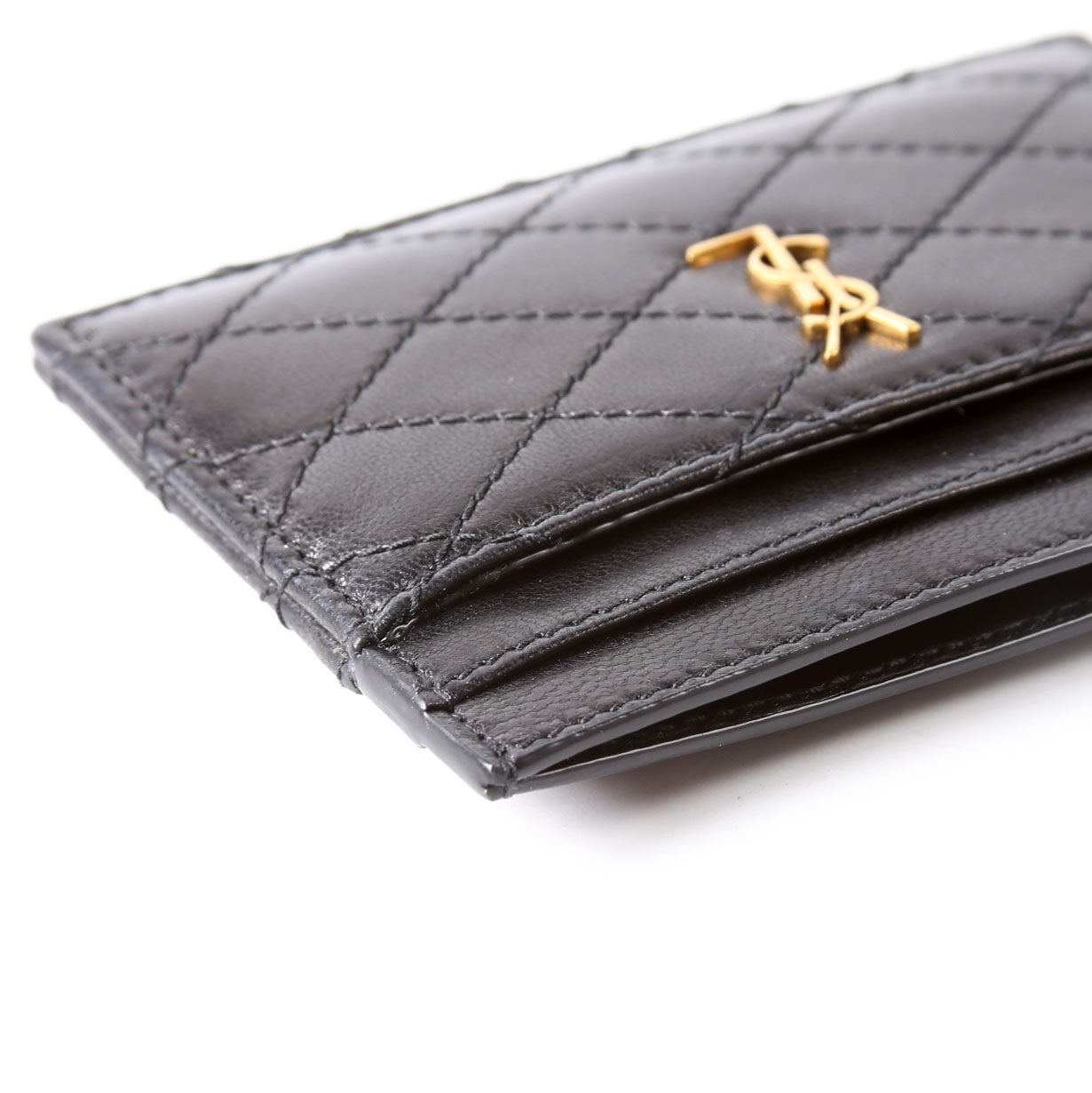 Gaby Card Case Quilted Lambskin 703219 Black/Gold