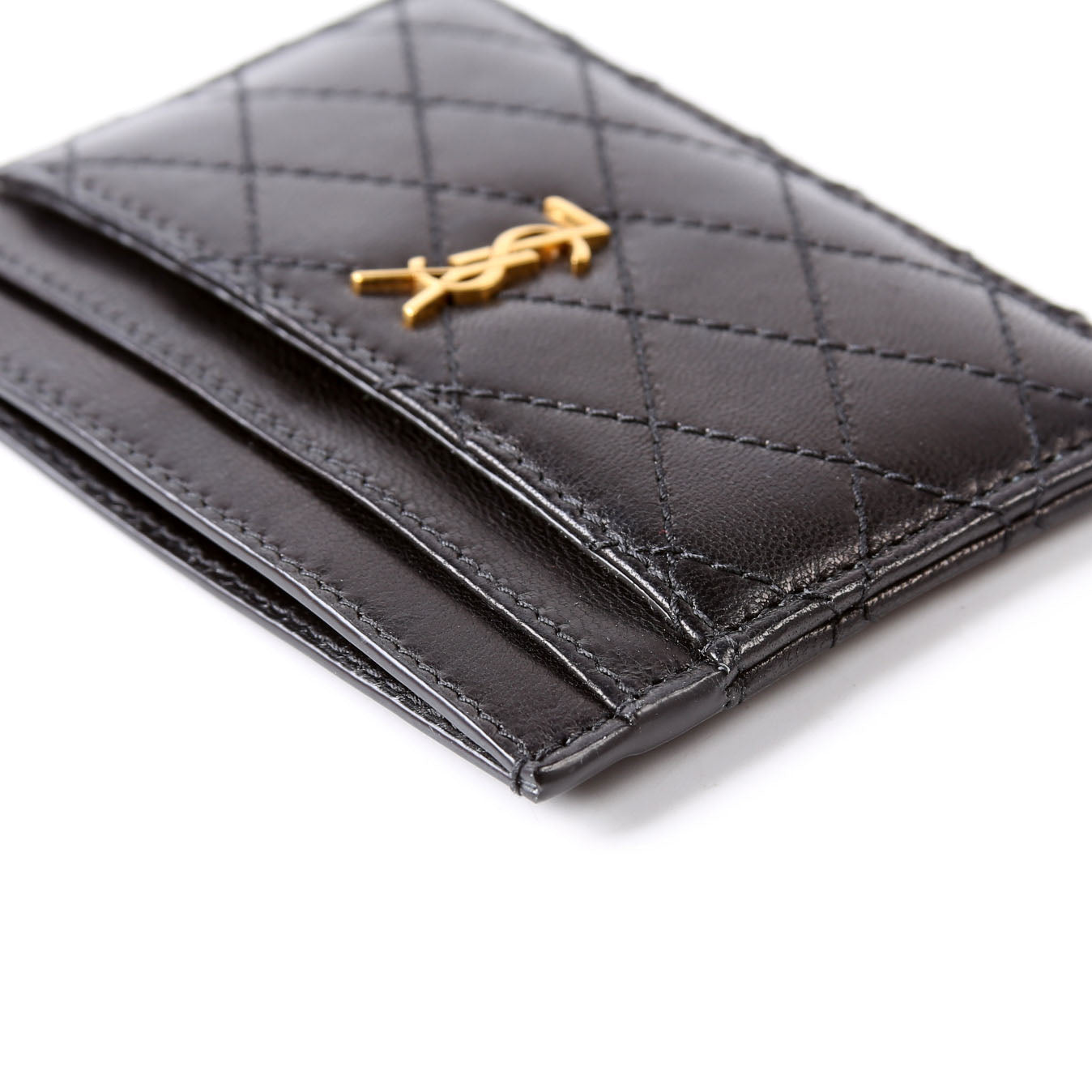 Gaby Card Case Quilted Lambskin 703219 Black/Gold