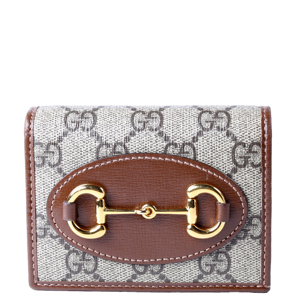 Gucci 621887 Horsebit 1955 GG Supreme Card Case Brown/Beige