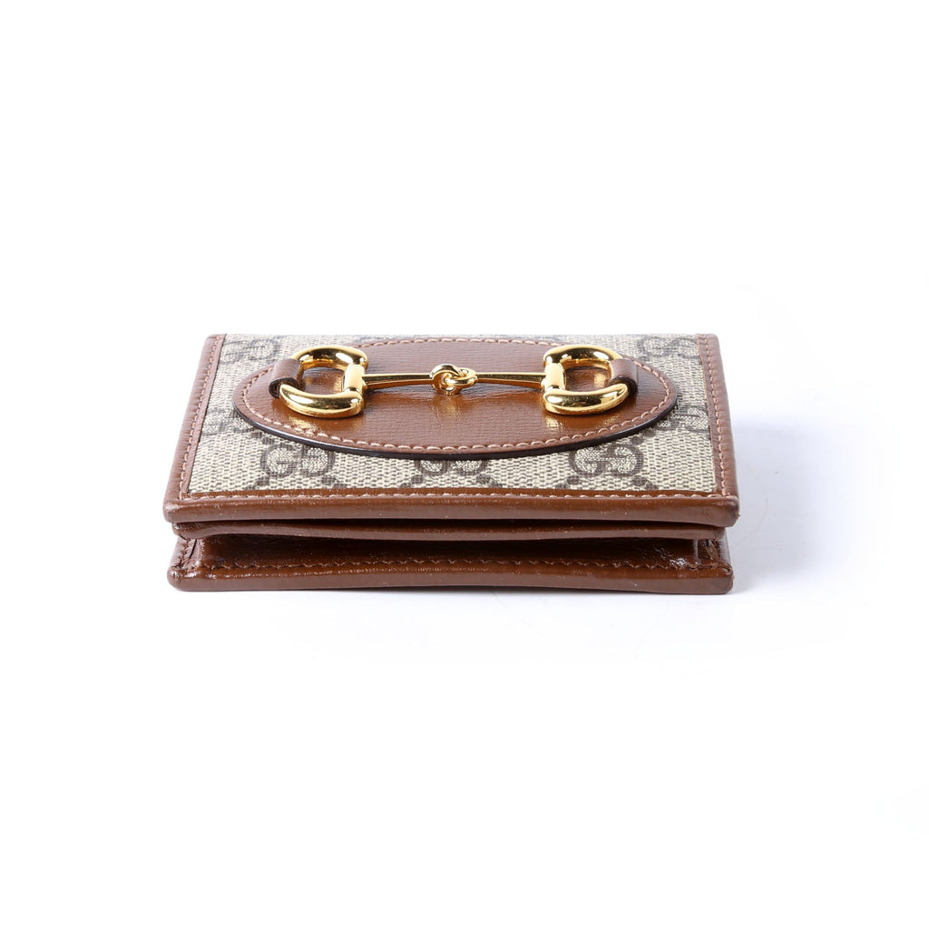 Gucci 621887 Horsebit 1955 GG Supreme Card Case Brown/Beige