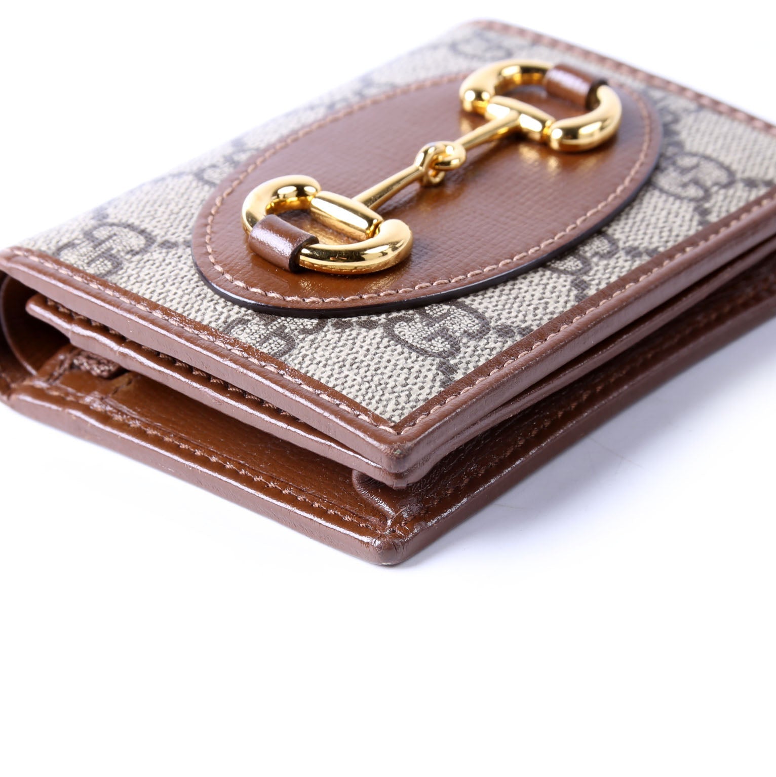 Gucci 621887 Horsebit 1955 GG Supreme Card Case Brown/Beige