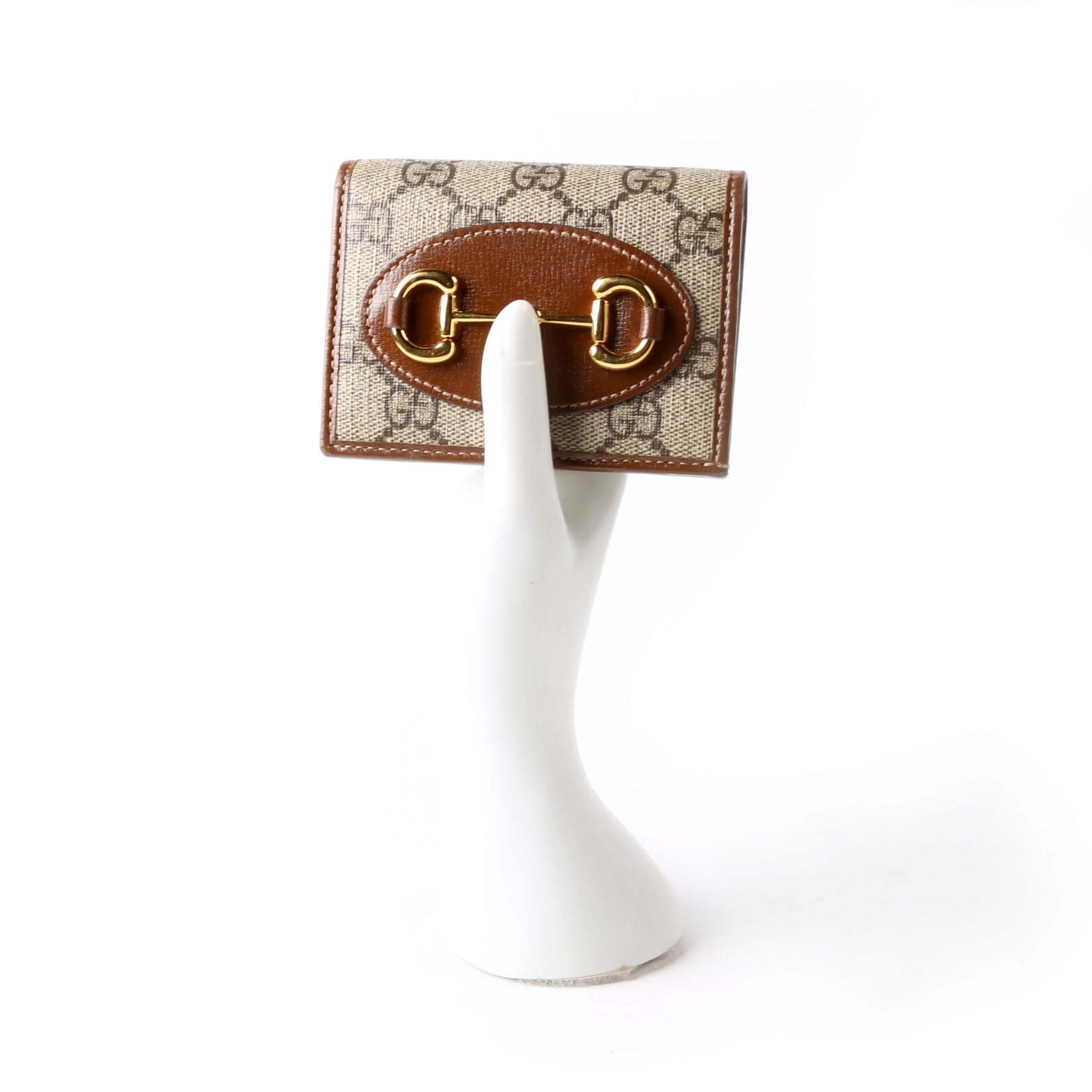 Gucci 621887 Horsebit 1955 GG Supreme Card Case Brown/Beige