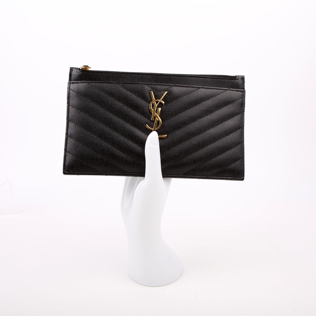 SAINT LAURENT 636312 Grain De Poudre Bill Pouch Black