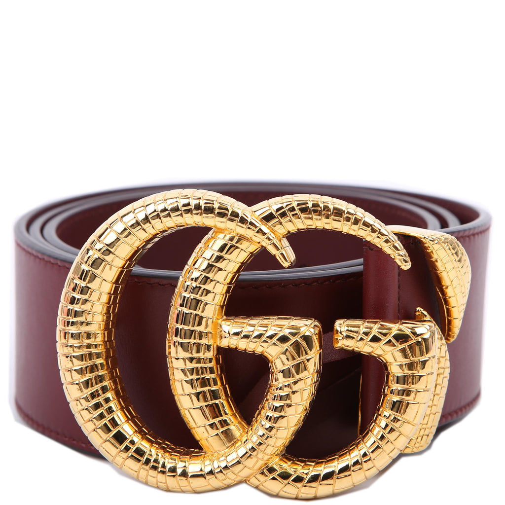 563696 Marmont GG Leather/Lizard Belt Size 95/36 Burgundy