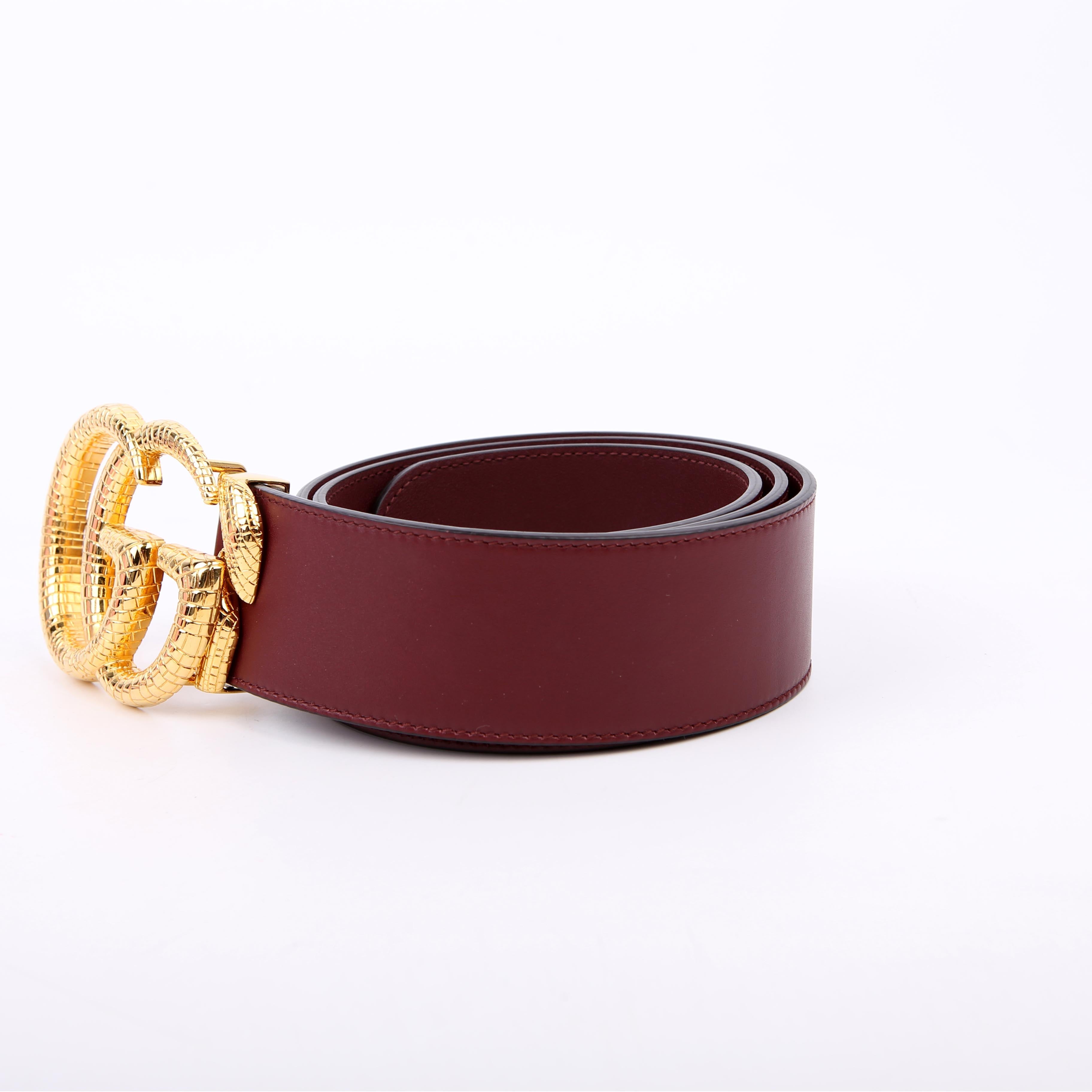 563696 Marmont GG Leather/Lizard Belt Size 95/36 Burgundy