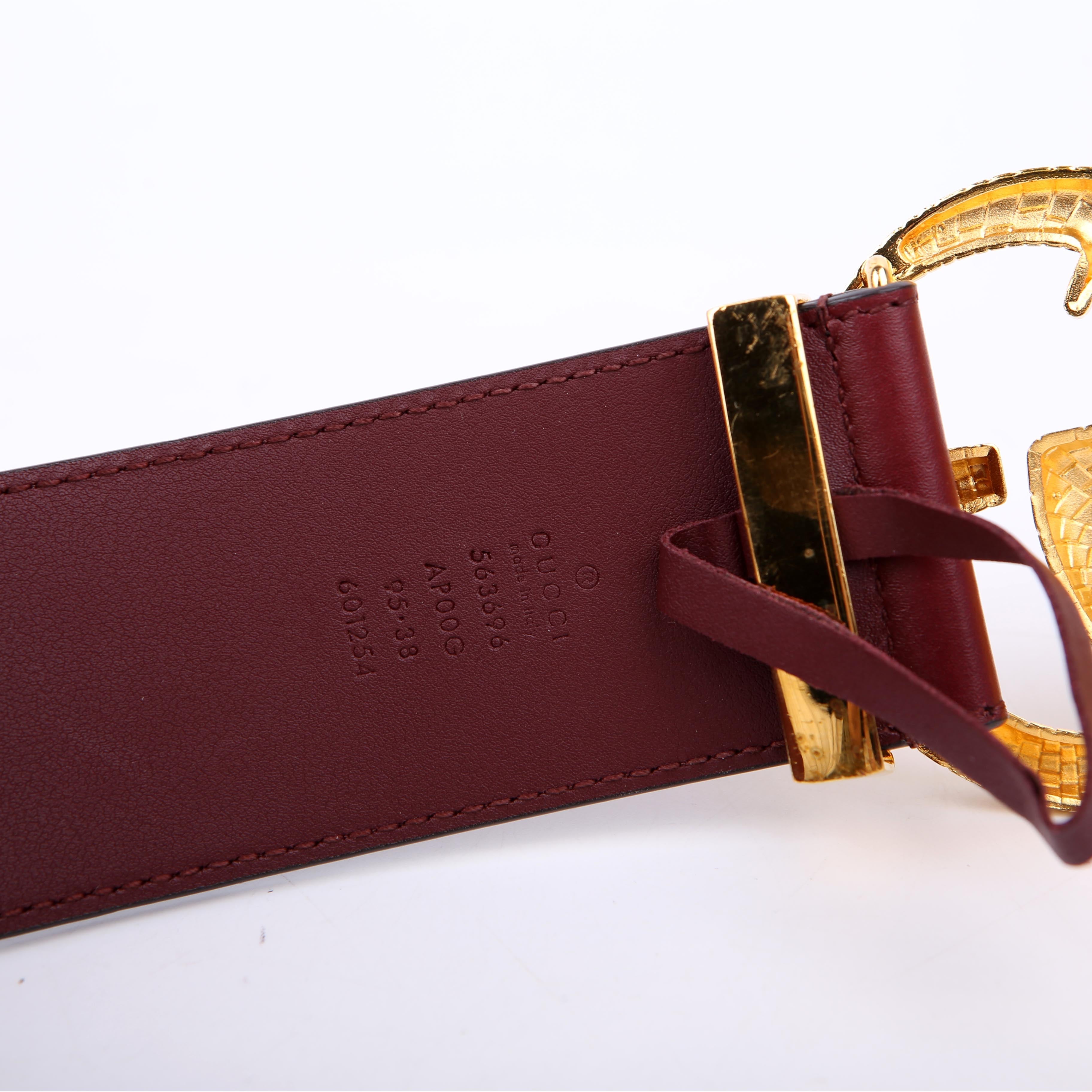 563696 Marmont GG Leather/Lizard Belt Size 95/36 Burgundy