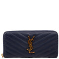 SAINT LAURENT 358094 Grain De Poudre Zip Around Wallet Blue