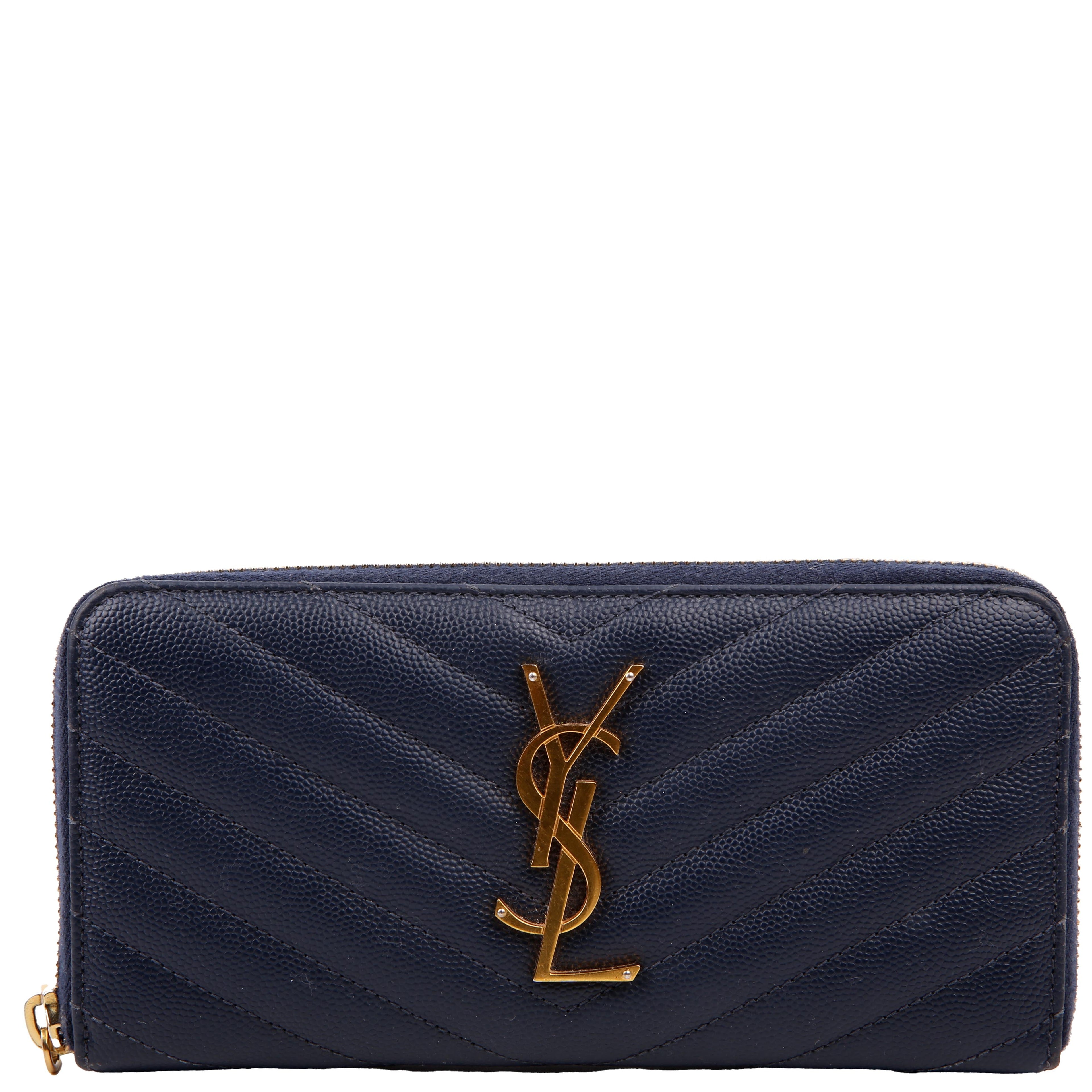 SAINT LAURENT 358094 Grain De Poudre Zip Around Wallet Blue