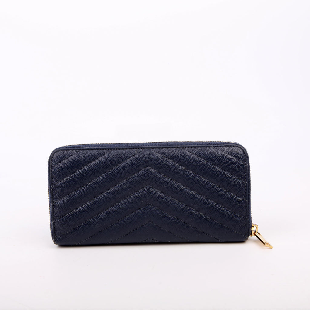 SAINT LAURENT 358094 Grain De Poudre Zip Around Wallet Blue