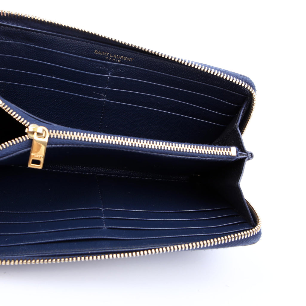 SAINT LAURENT 358094 Grain De Poudre Zip Around Wallet Blue