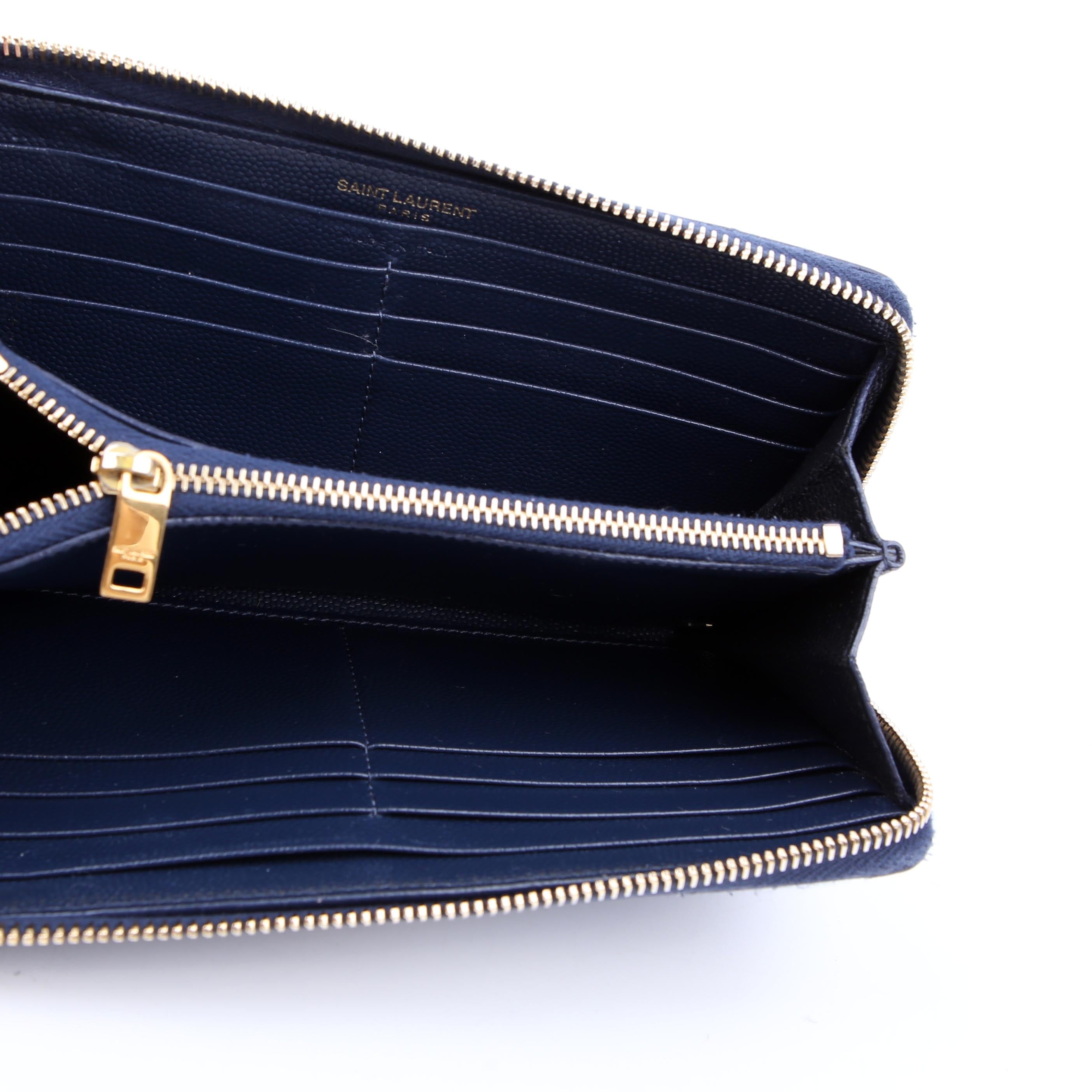 SAINT LAURENT 358094 Grain De Poudre Zip Around Wallet Blue