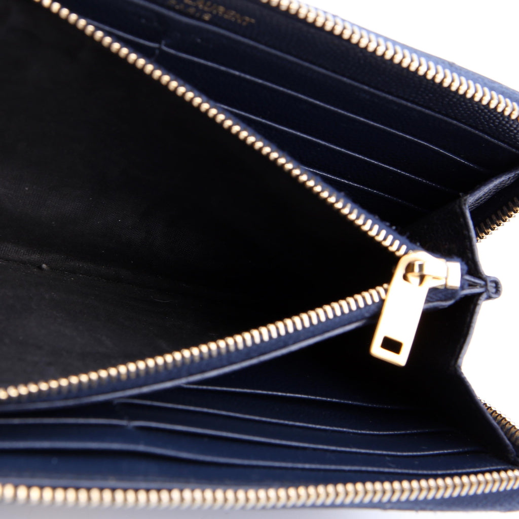 SAINT LAURENT 358094 Grain De Poudre Zip Around Wallet Blue