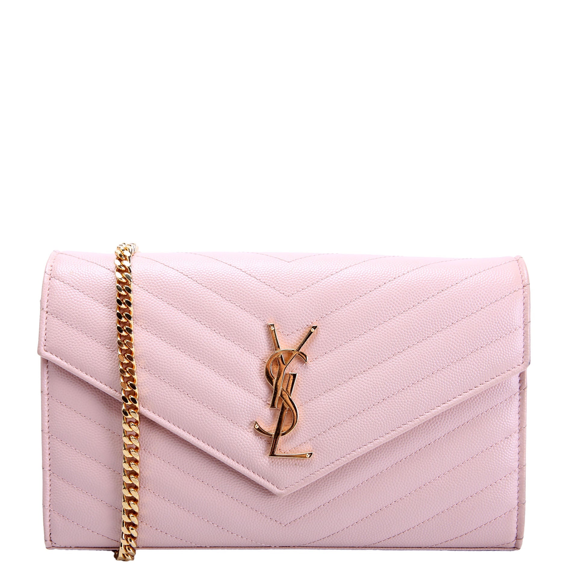 SAINT LAURENT Grain De Poudre Chain Wallet 377828 Pink