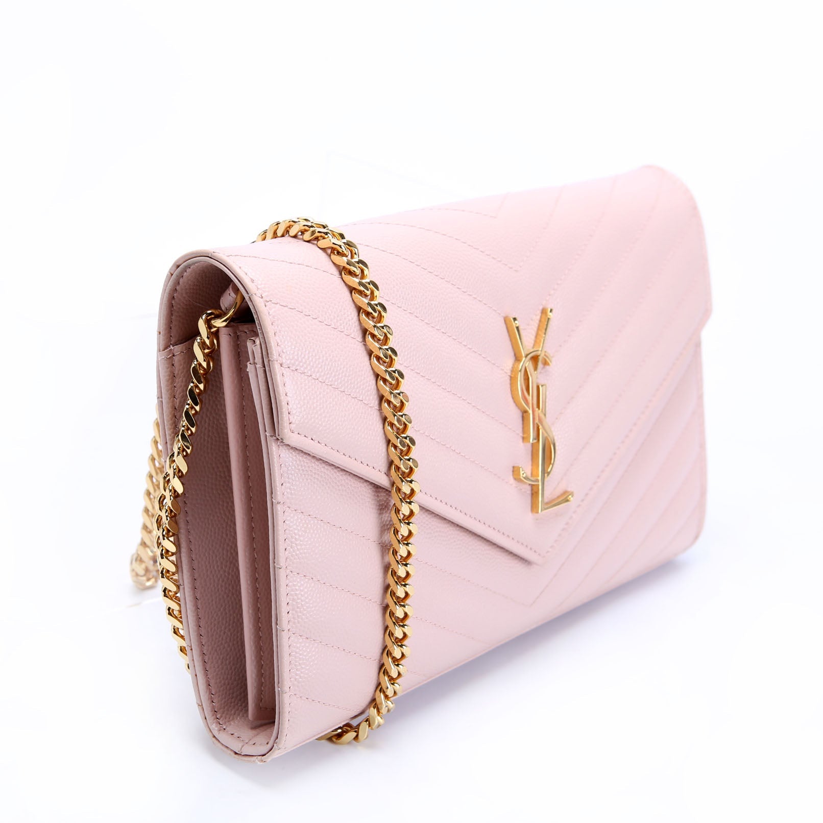 SAINT LAURENT Grain De Poudre Chain Wallet 377828 Pink