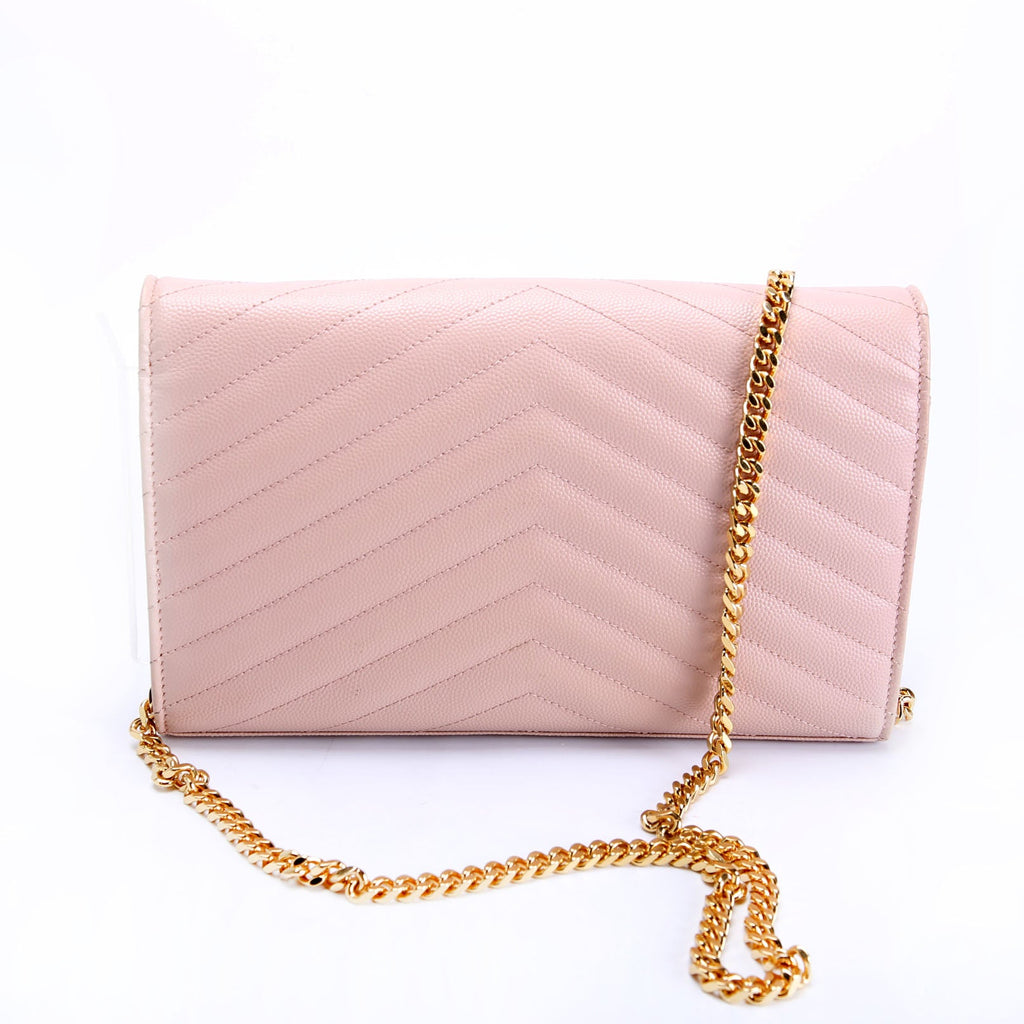 SAINT LAURENT Grain De Poudre Chain Wallet 377828 Pink