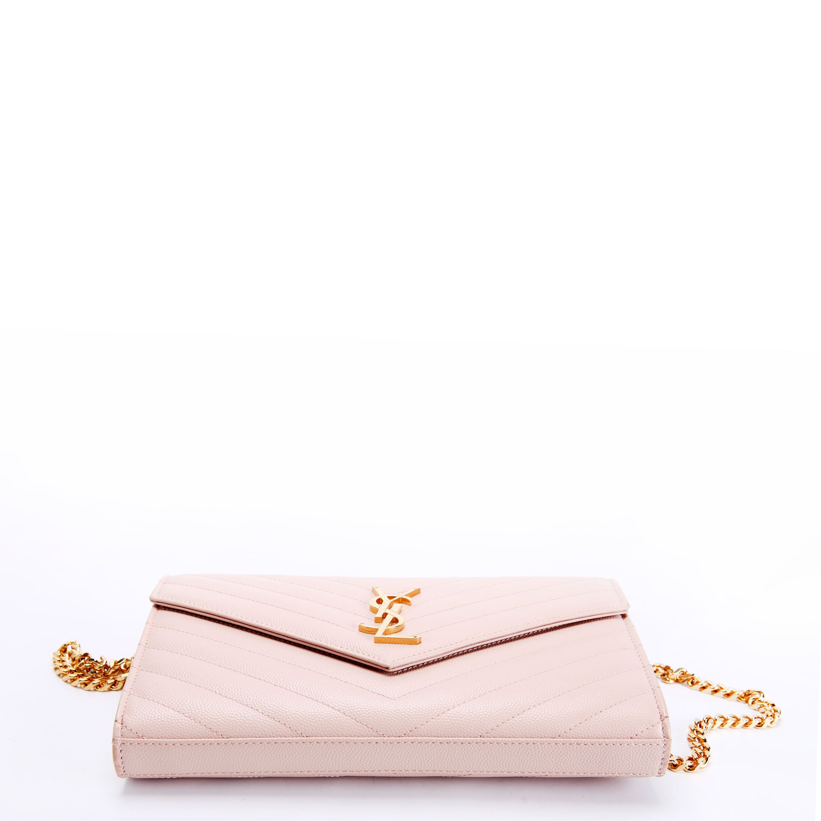 SAINT LAURENT Grain De Poudre Chain Wallet 377828 Pink