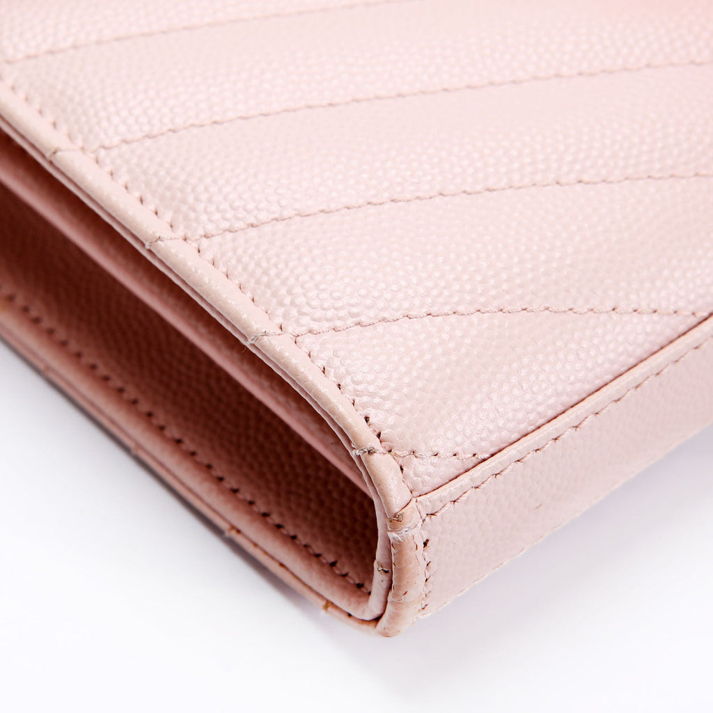 SAINT LAURENT Grain De Poudre Chain Wallet 377828 Pink