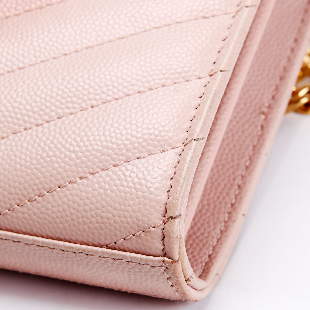 SAINT LAURENT Grain De Poudre Chain Wallet 377828 Pink