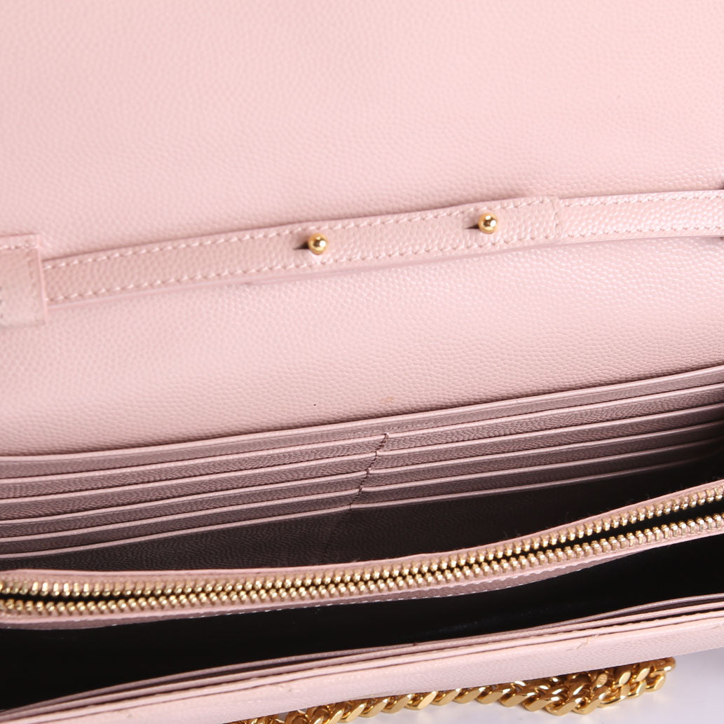 SAINT LAURENT Grain De Poudre Chain Wallet 377828 Pink