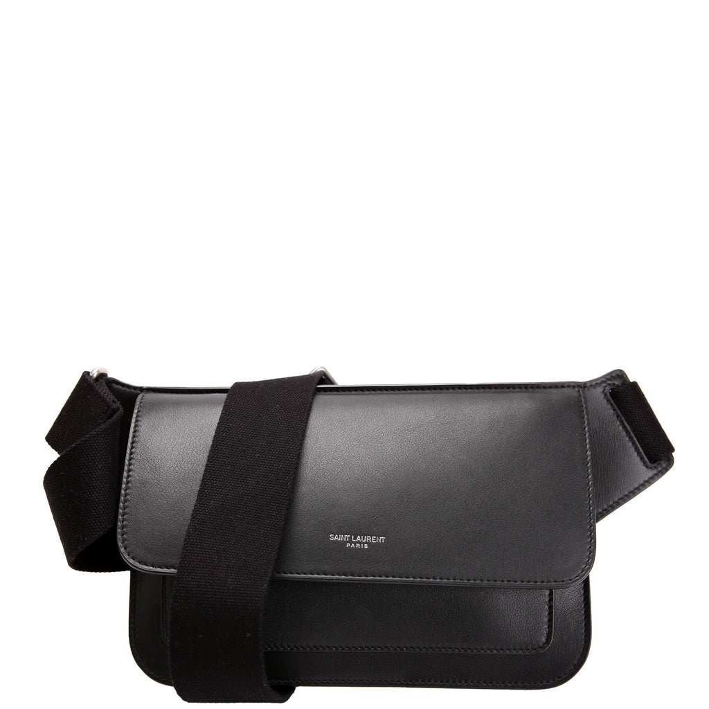 SAINT LAURENT Logo Leather Belt Bag 823179 Black