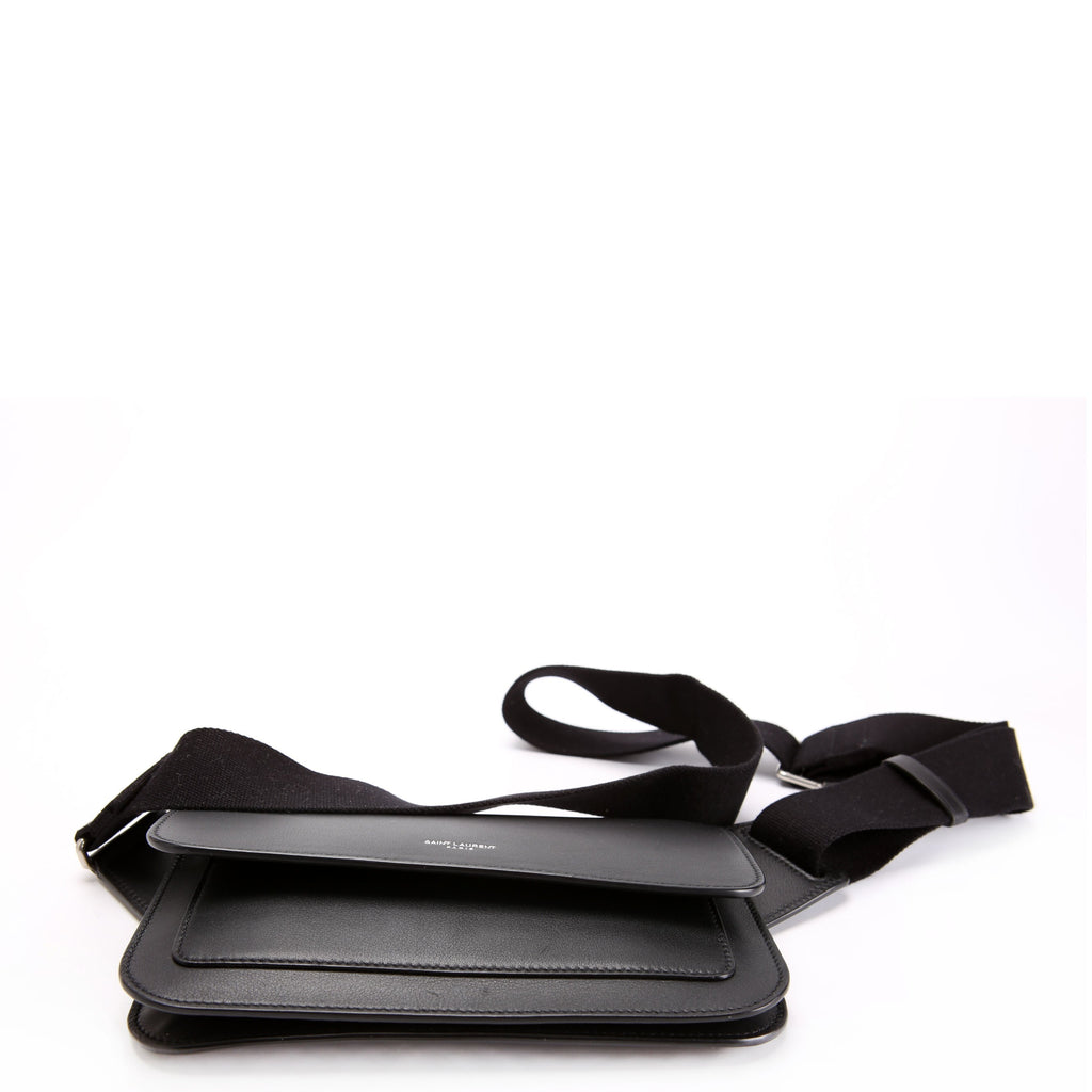 SAINT LAURENT Logo Leather Belt Bag 823179 Black