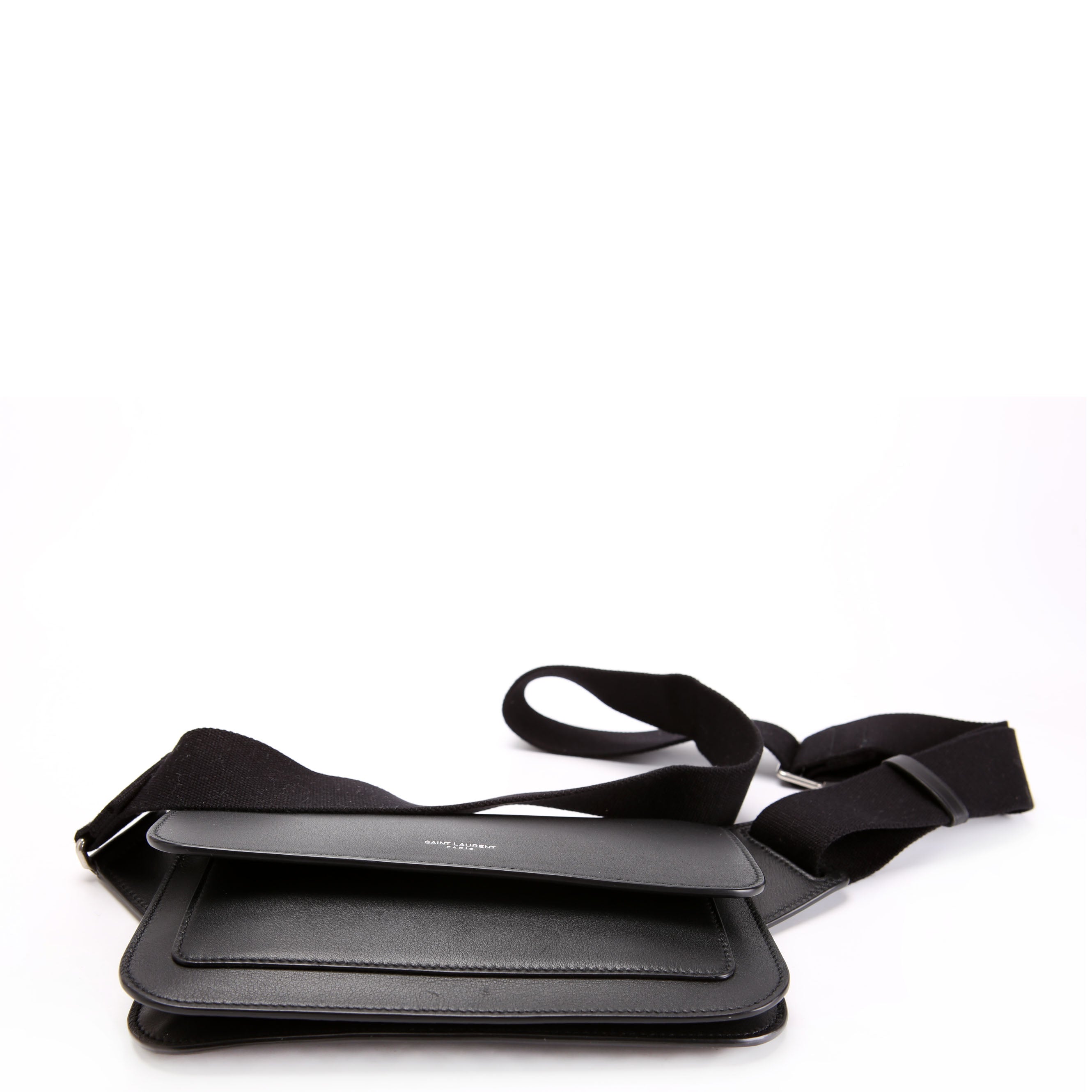 SAINT LAURENT Logo Leather Belt Bag 823179 Black