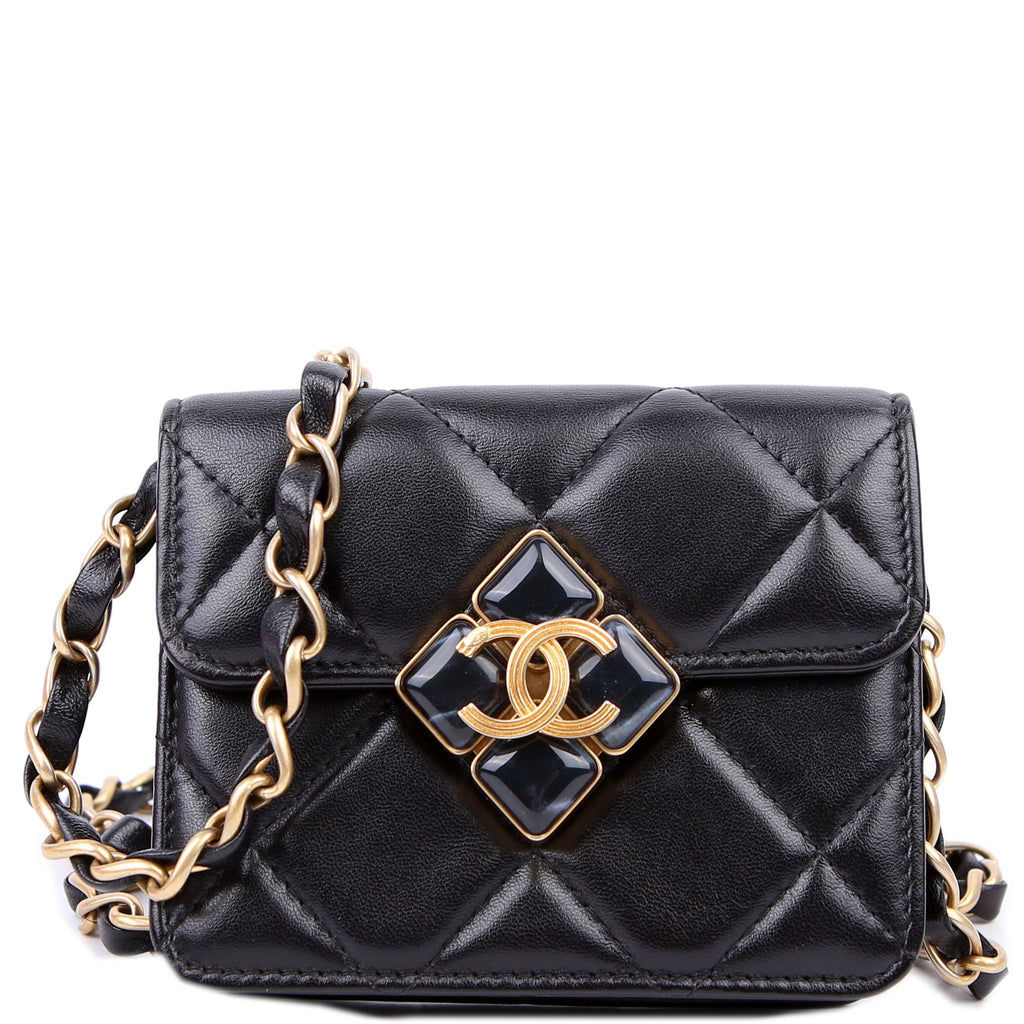 Diamond Lock Card Holder Lambskin Black