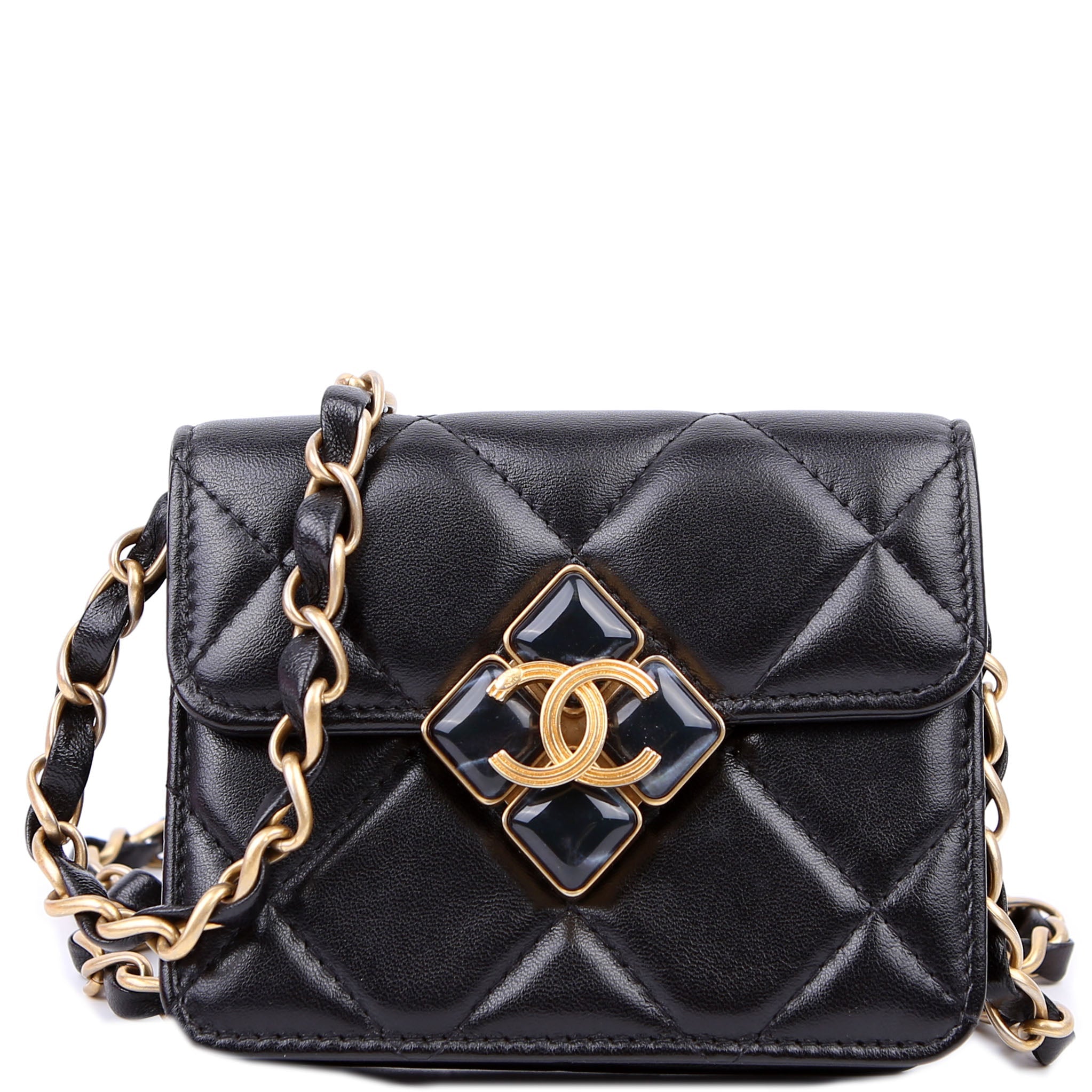 Diamond Lock Card Holder Lambskin Black