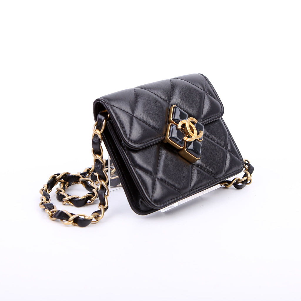 Diamond Lock Card Holder Lambskin Black