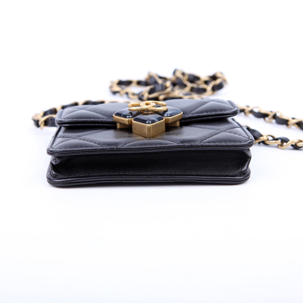 Diamond Lock Card Holder Lambskin Black