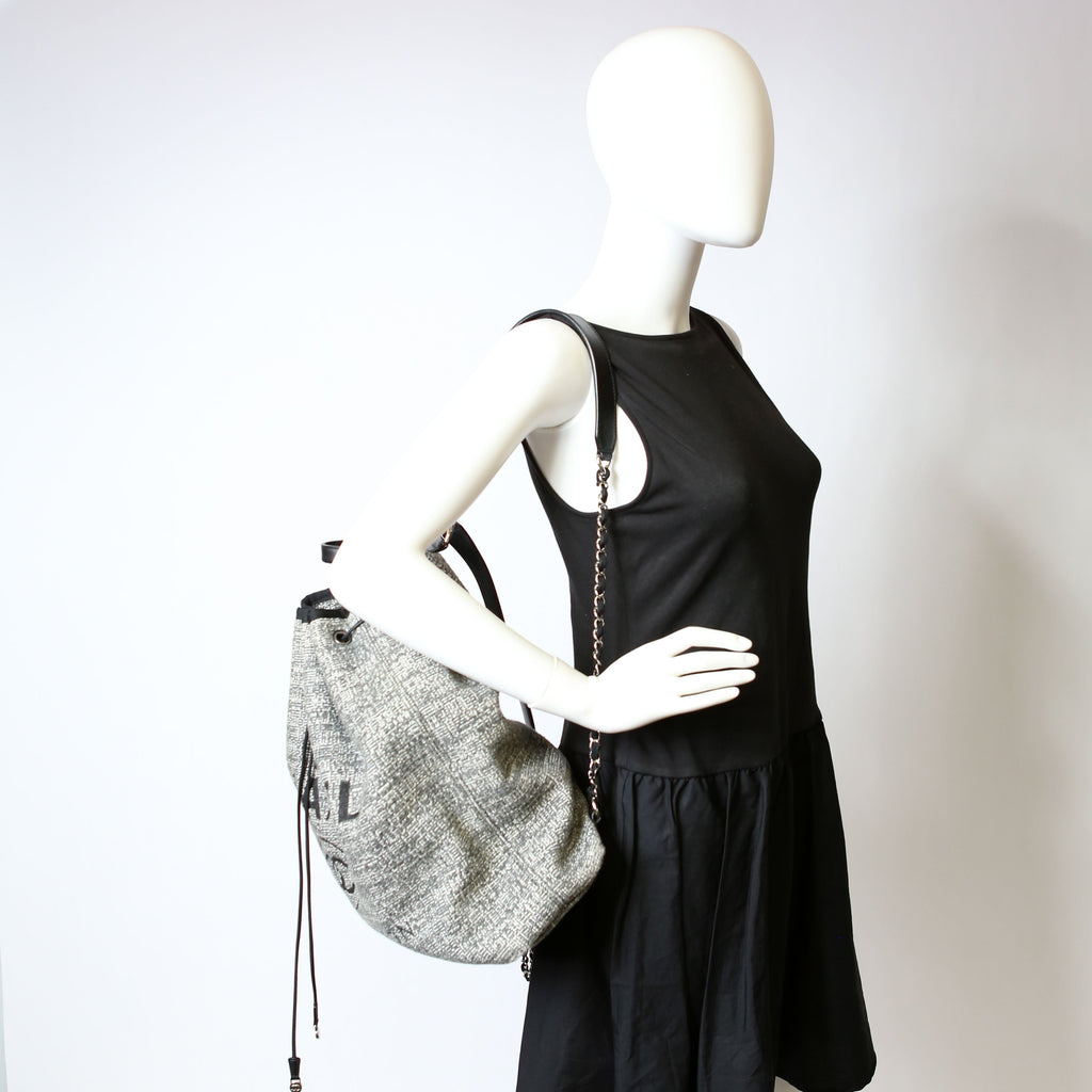 Deauville Drawstring Backpack Tweed 25M Gray