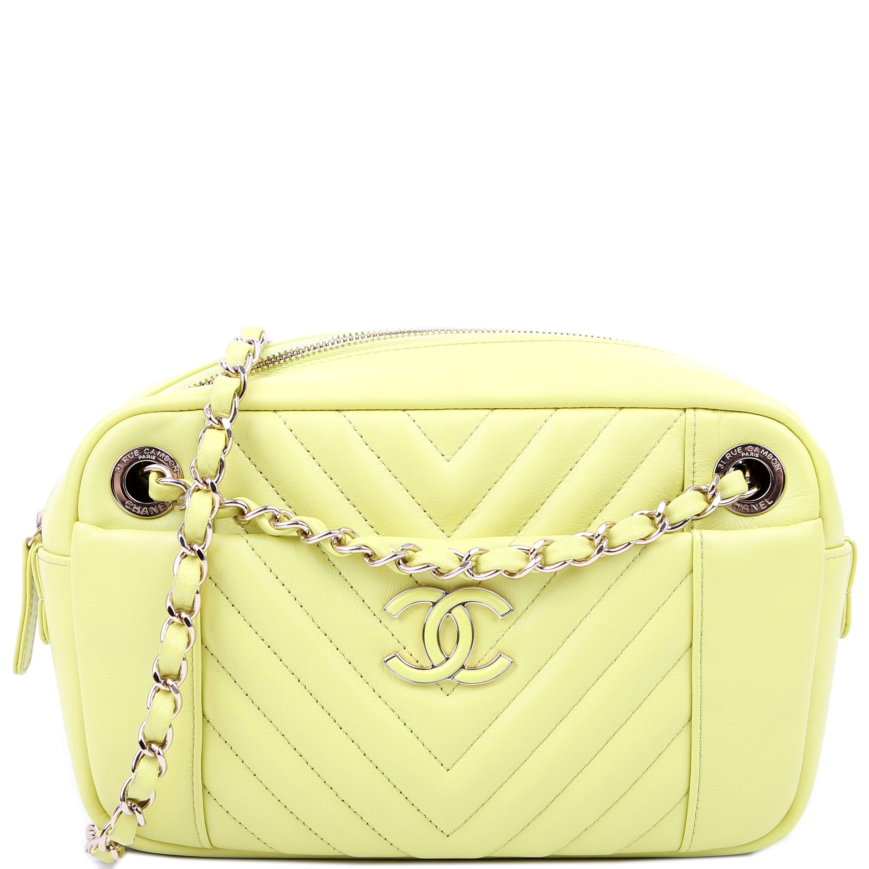 Daily Chevron Camera Bag Lambskin Yellow 27M