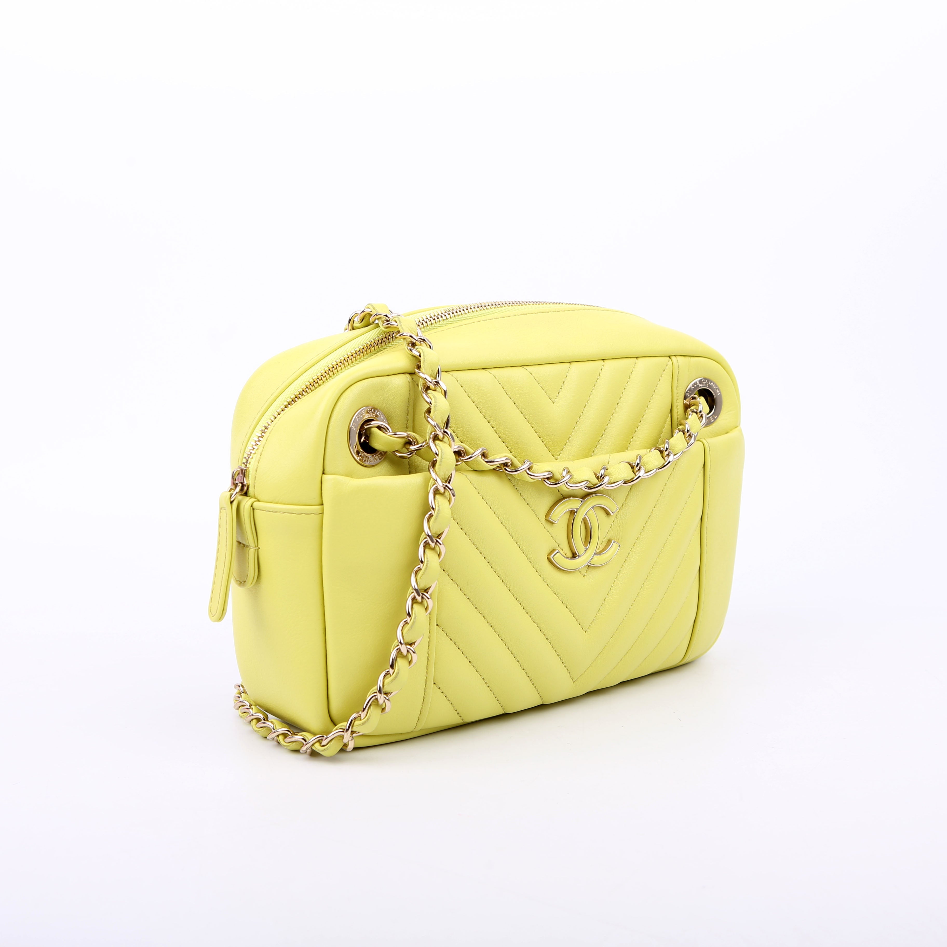 Daily Chevron Camera Bag Lambskin Yellow 27M