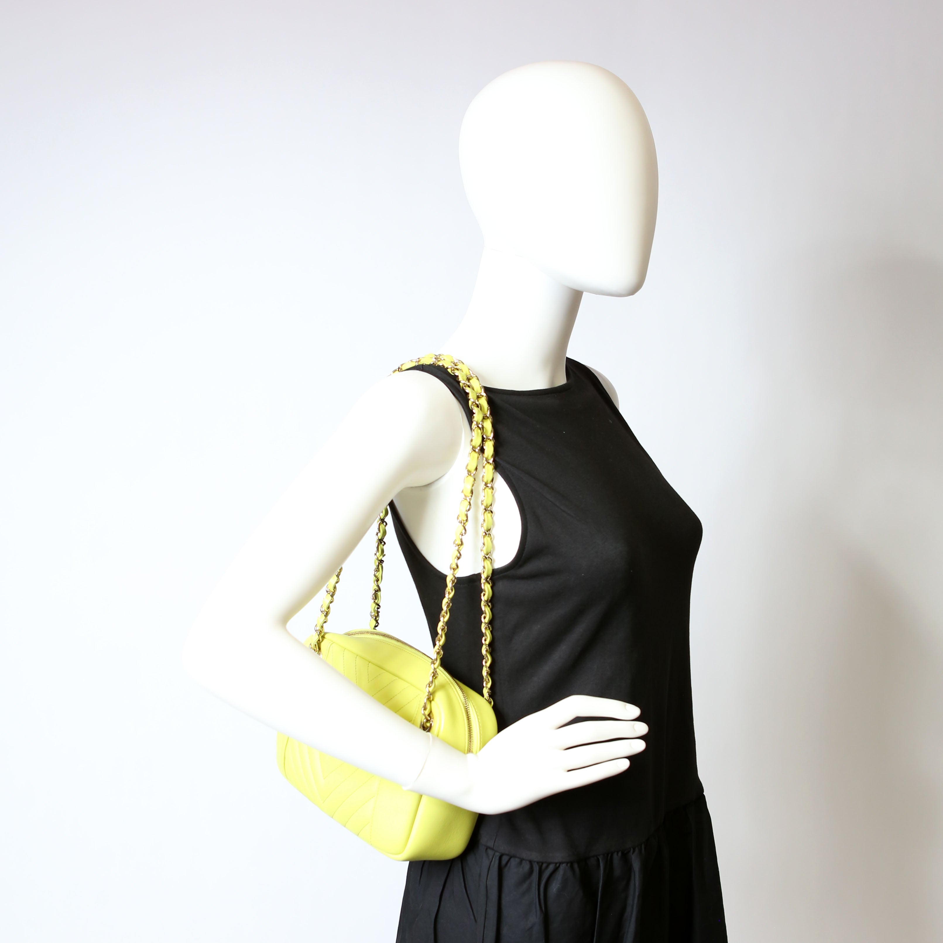 Daily Chevron Camera Bag Lambskin Yellow 27M