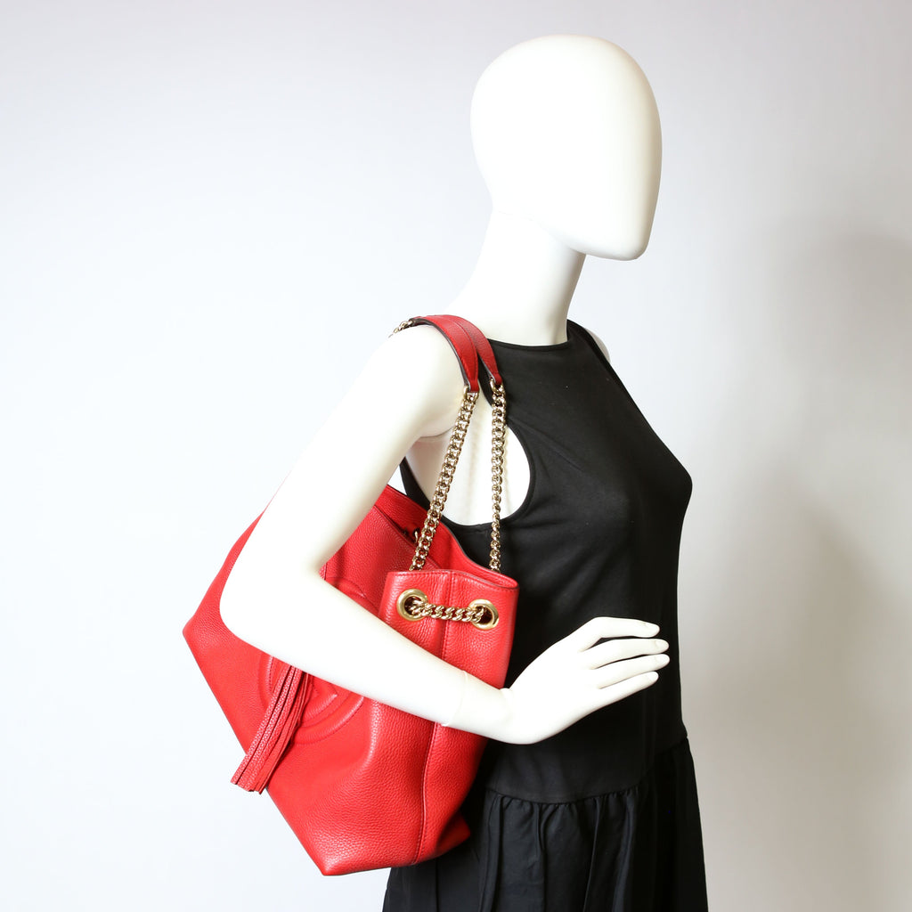 Gucci 536196 Soho Chain Tote Newer Red